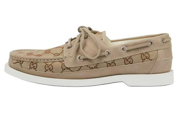GUCCI Lace Up Loafer 'GG Canvas Beige Ebony'