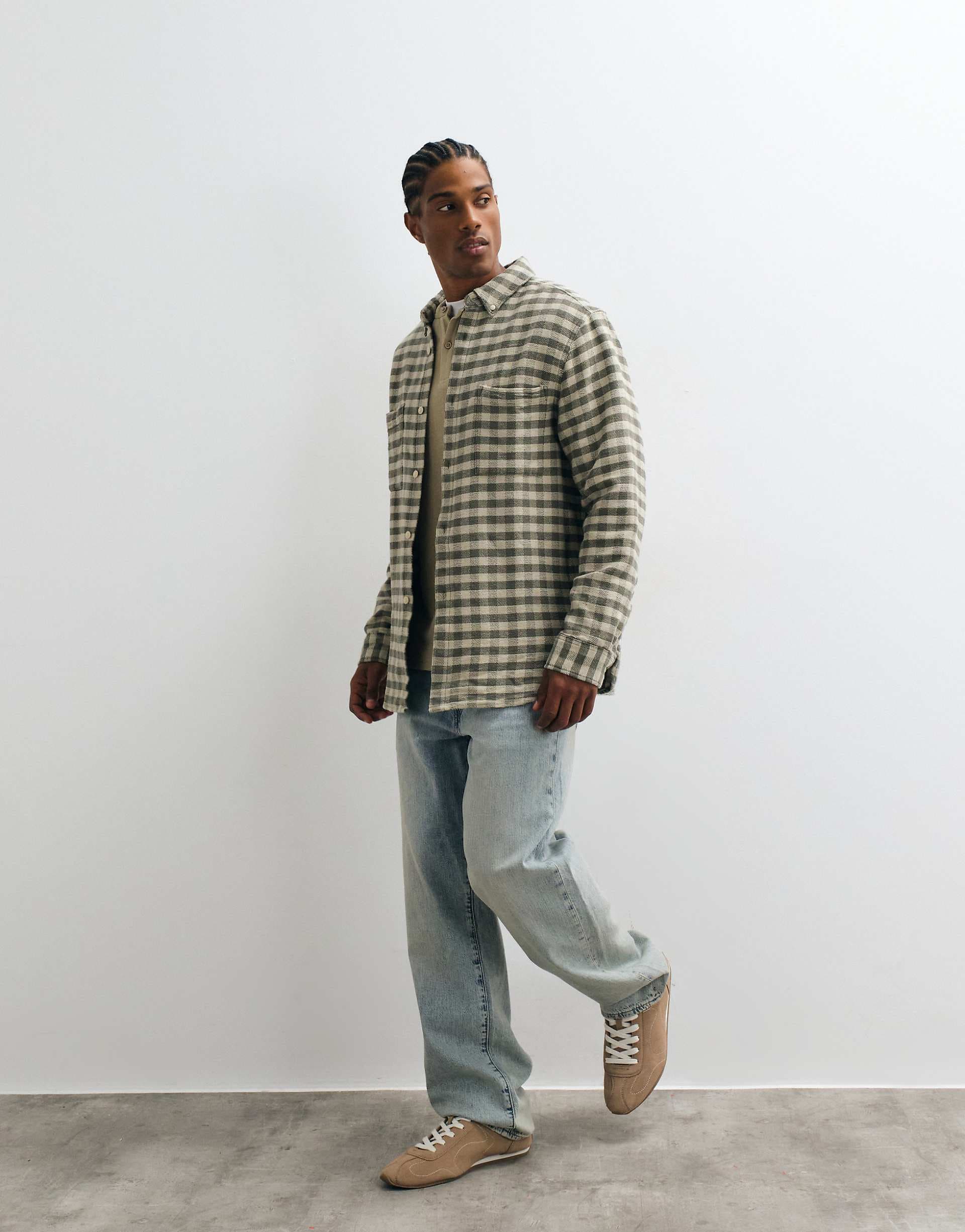 ASOS DESIGN check overshirt with patch pockets in green