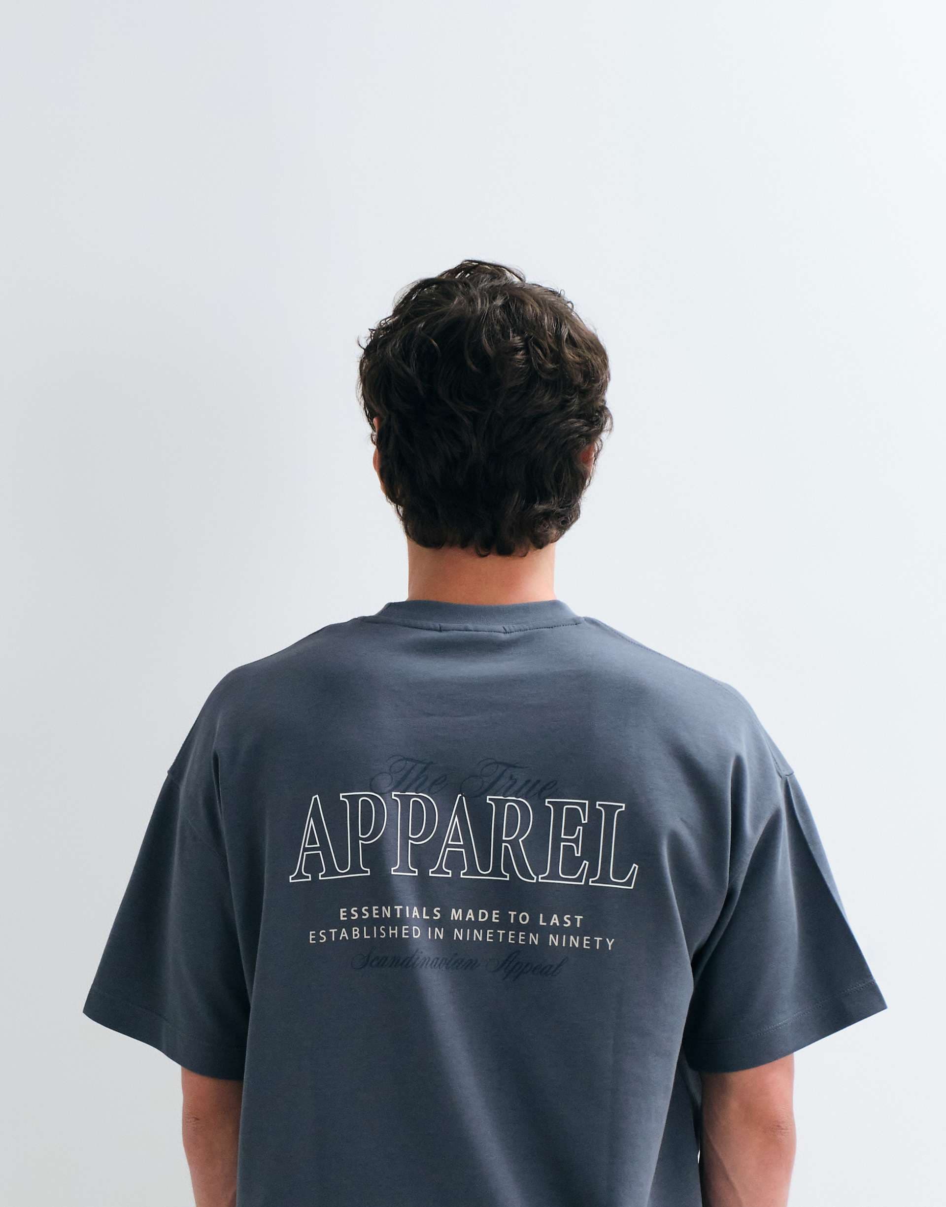 Jack & Jones oversized backprint script T-shirt in slate blue