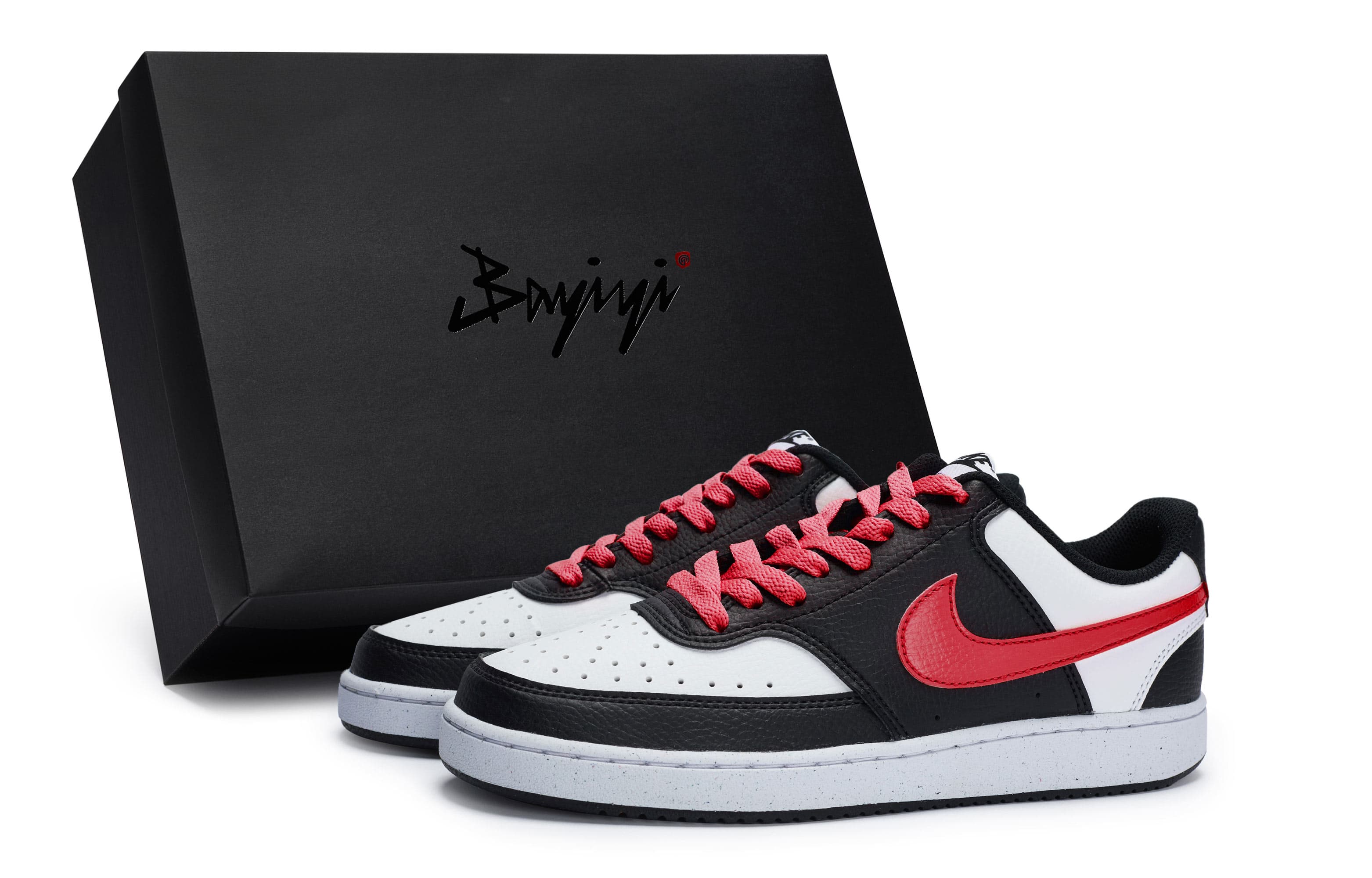 Nike Court Vision Low Anti-Slip Wear-Resistant Low-Top Skateboard Shoes Unisex Black White Red