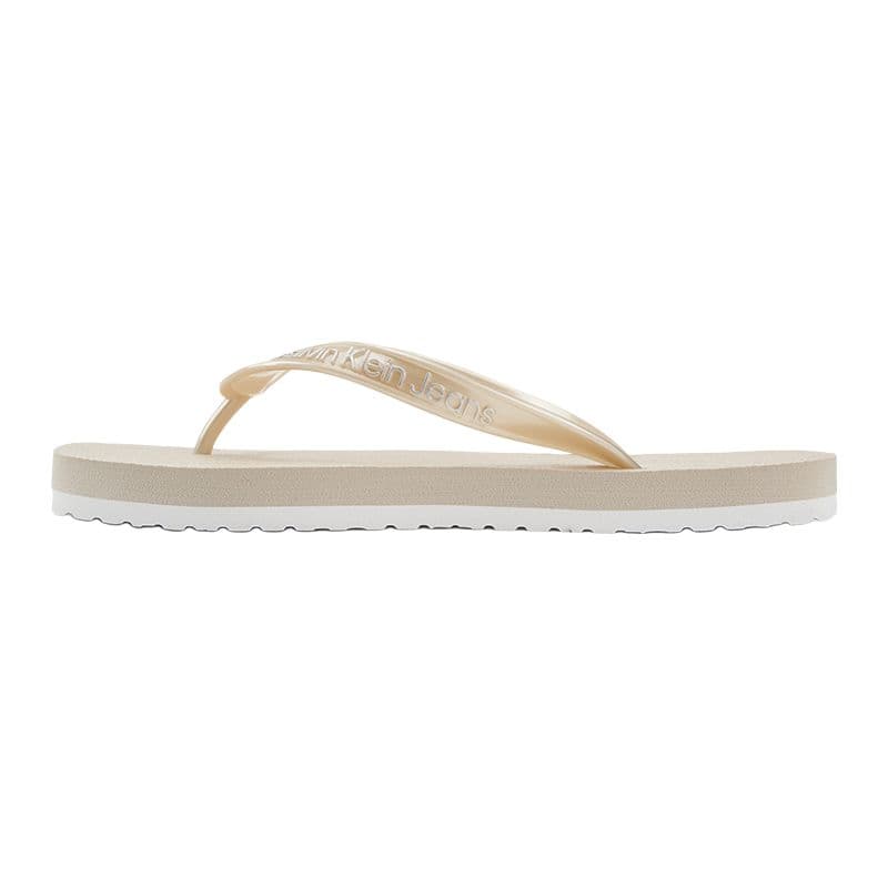 CKJ CALVIN KLEIN JEANS Letter Logo Flip-Flop Sandals Women's Beige