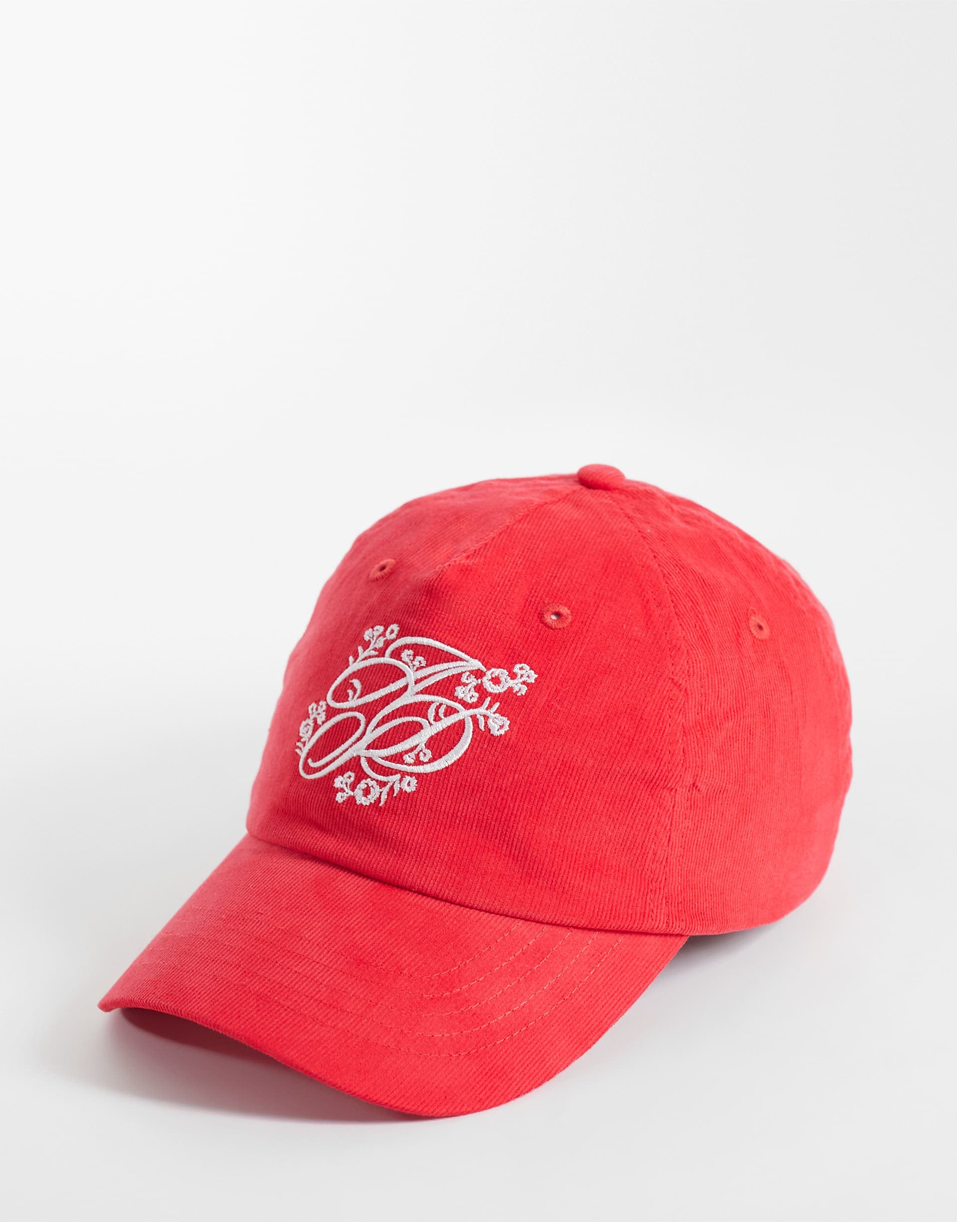 ASOS DESIGN embroidered logo cord cap in red