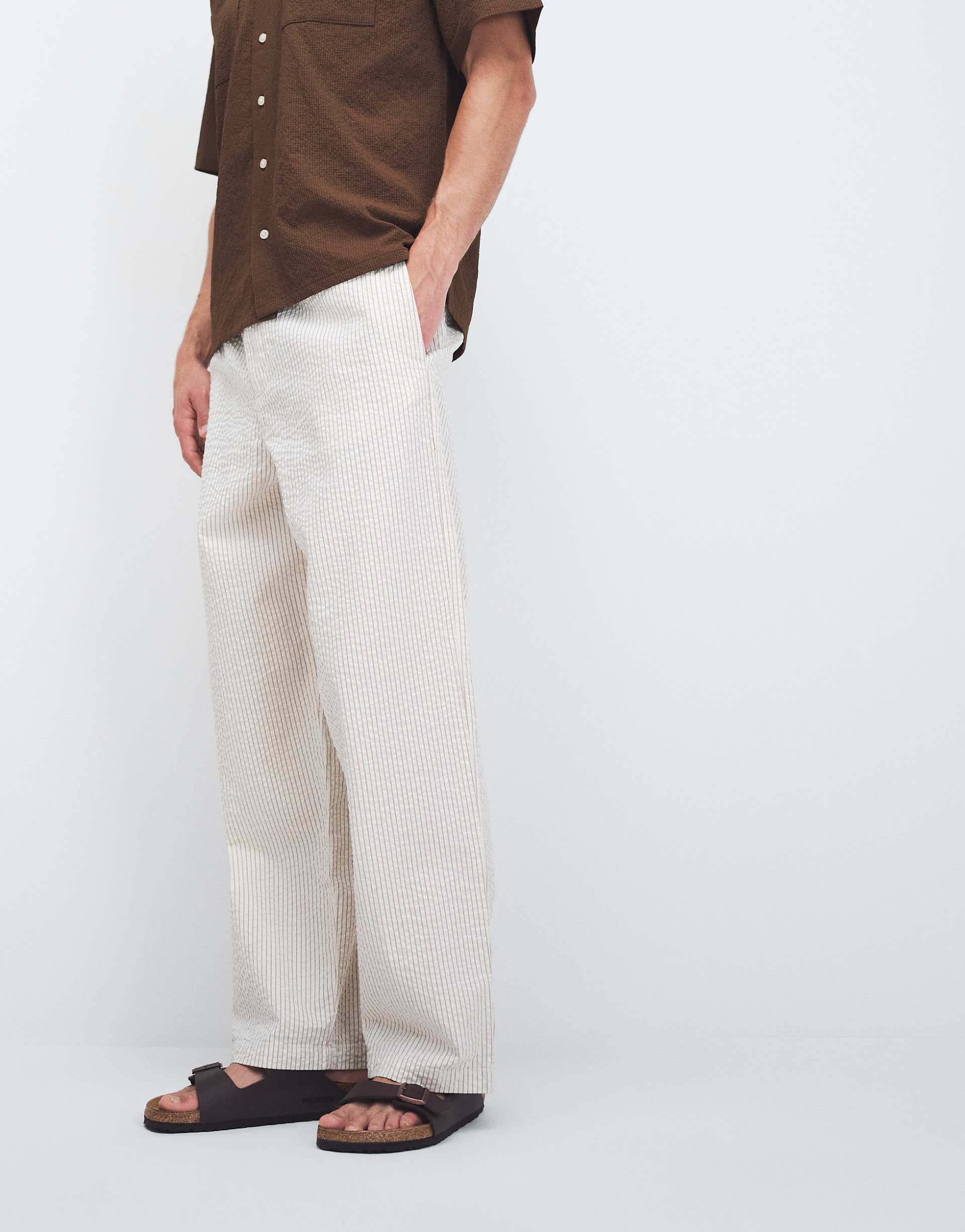 ASOS DESIGN textured loose pants in cream stripes