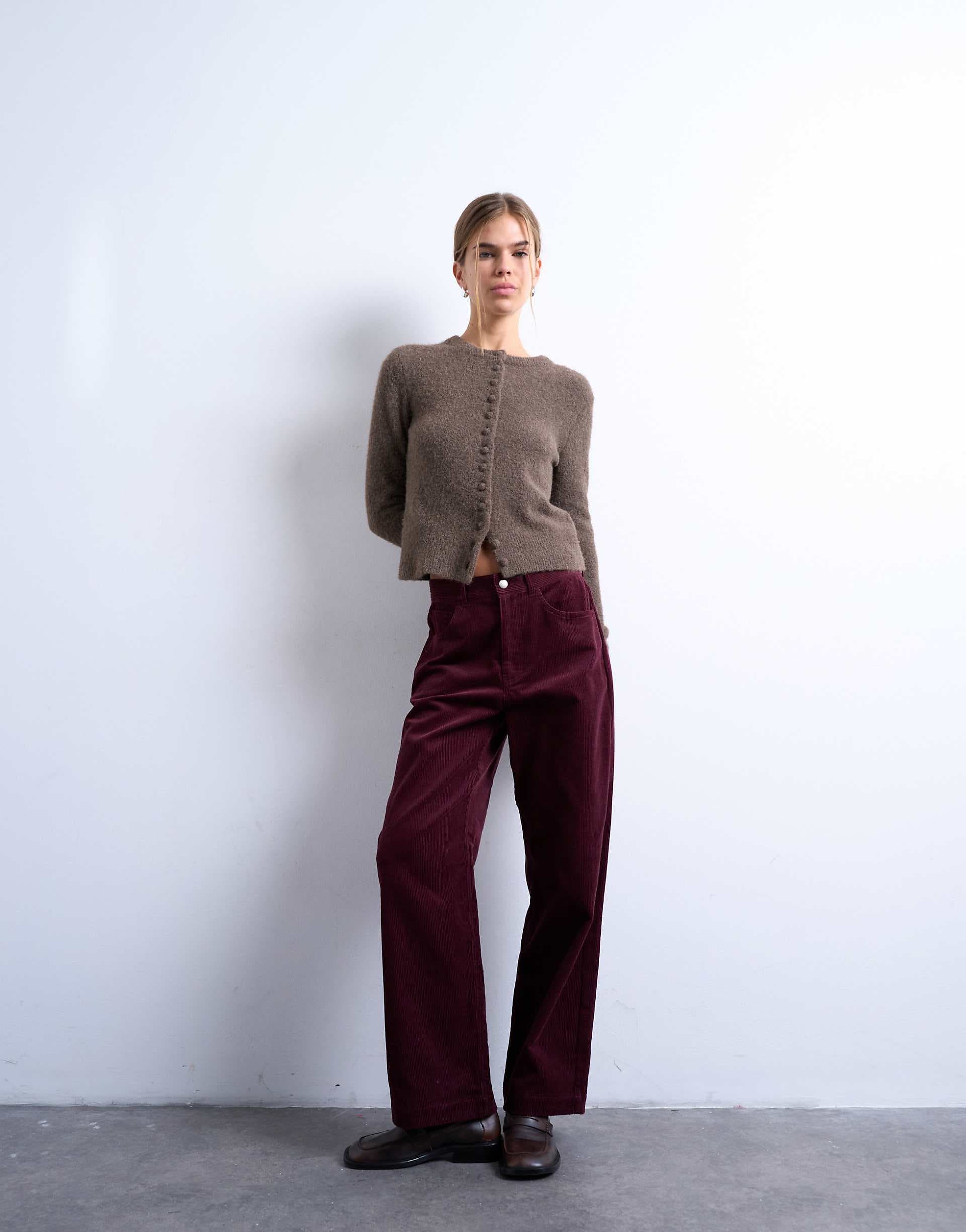 Topshop corduroy slouchy low slung pants in burgundy