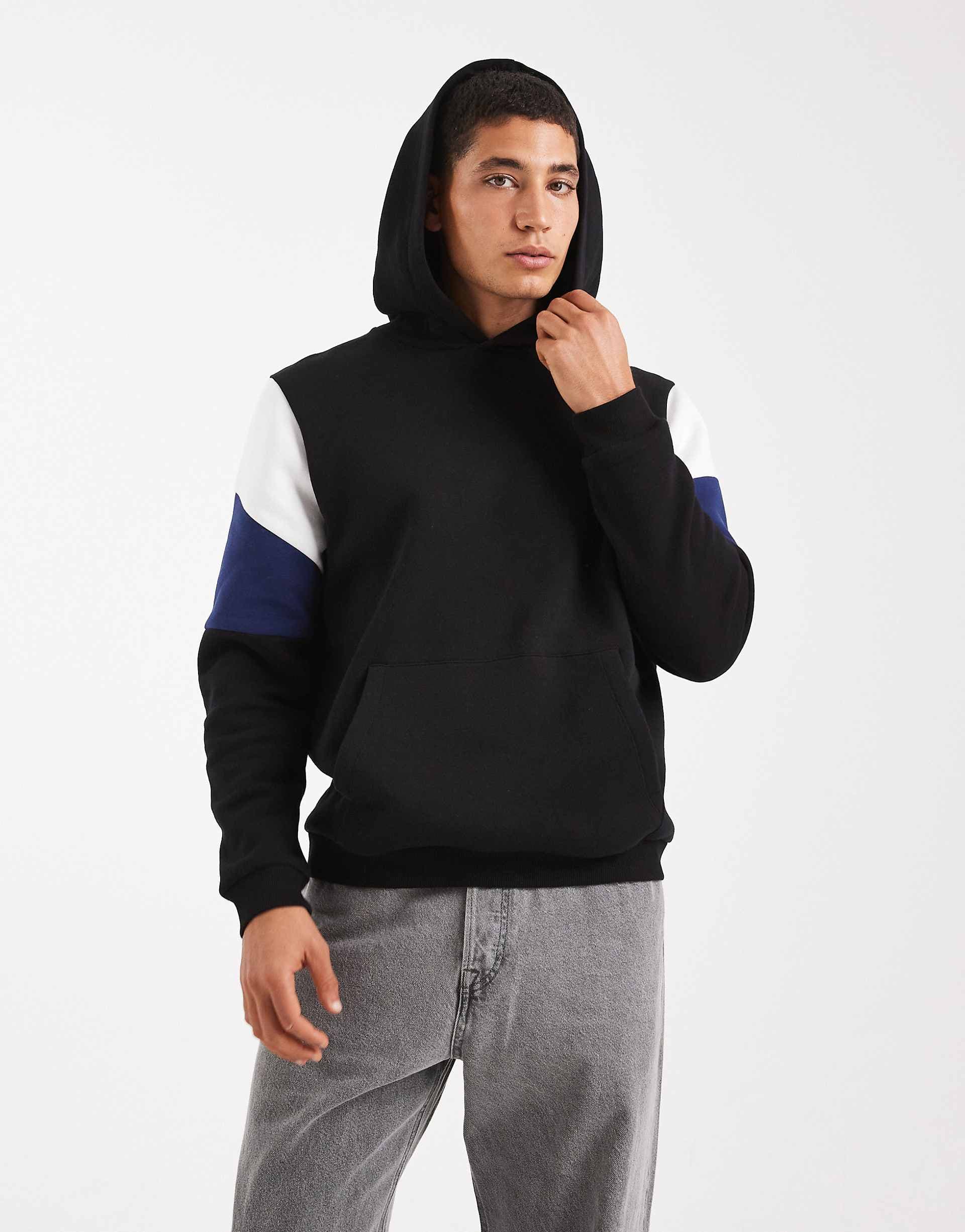 ASOS DESIGN hoodie with cut & sew in black