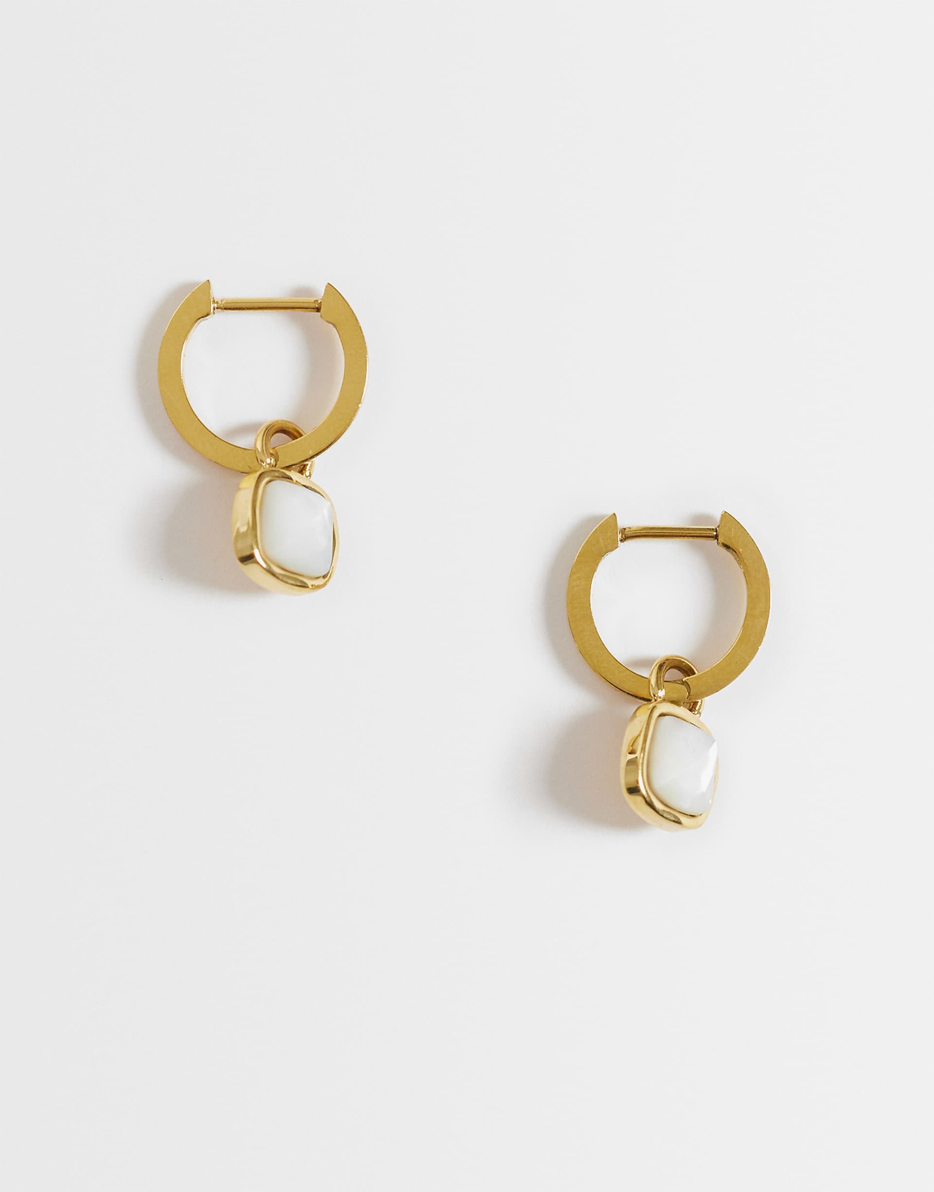 Abbott Lyon cushion-cut white quartz huggie hoop earrings in 18k gold plated