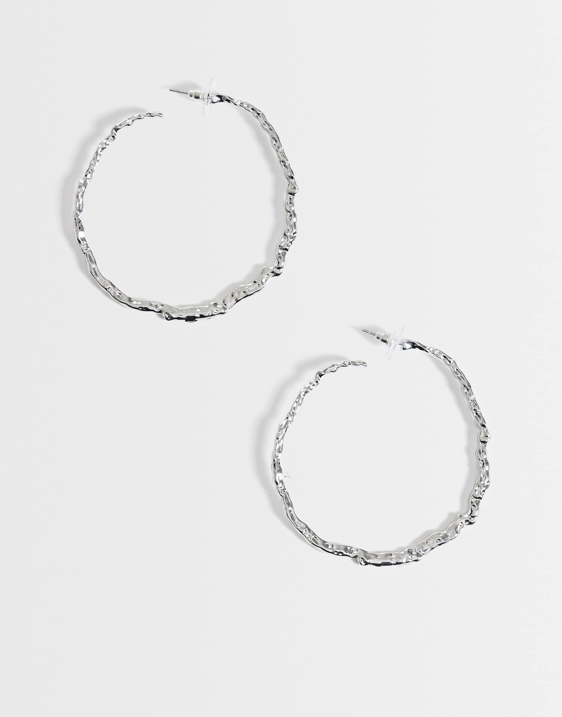 DesignB London large hammered hoops in silver