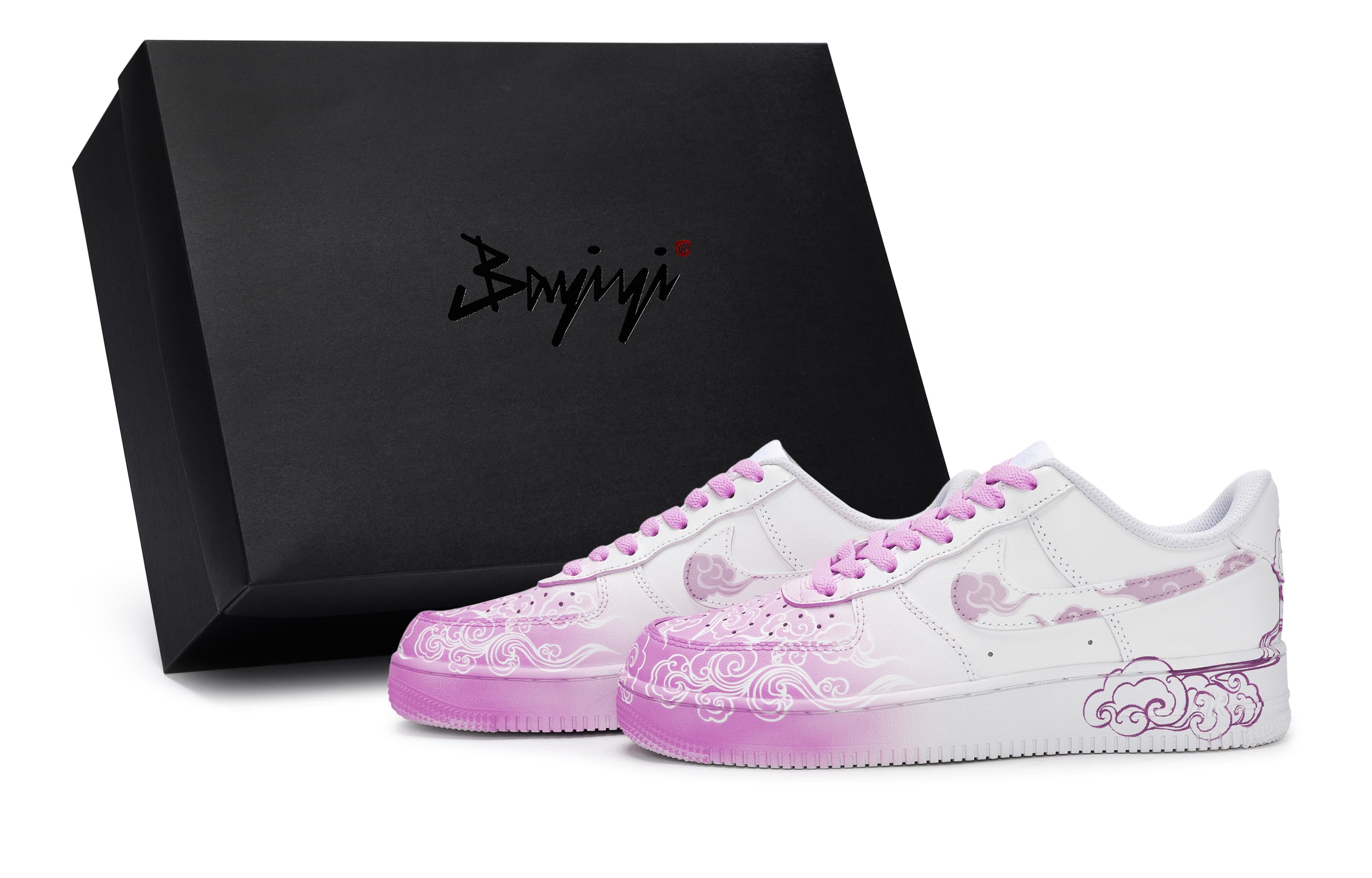 Custom Sneakers Nike Air Force 1 811 Manufacture Cloud Wave Pink Special Box Auspicious Clouds Waves Slip-Resistant Low-Top Skate Shoes Unisex White Pink