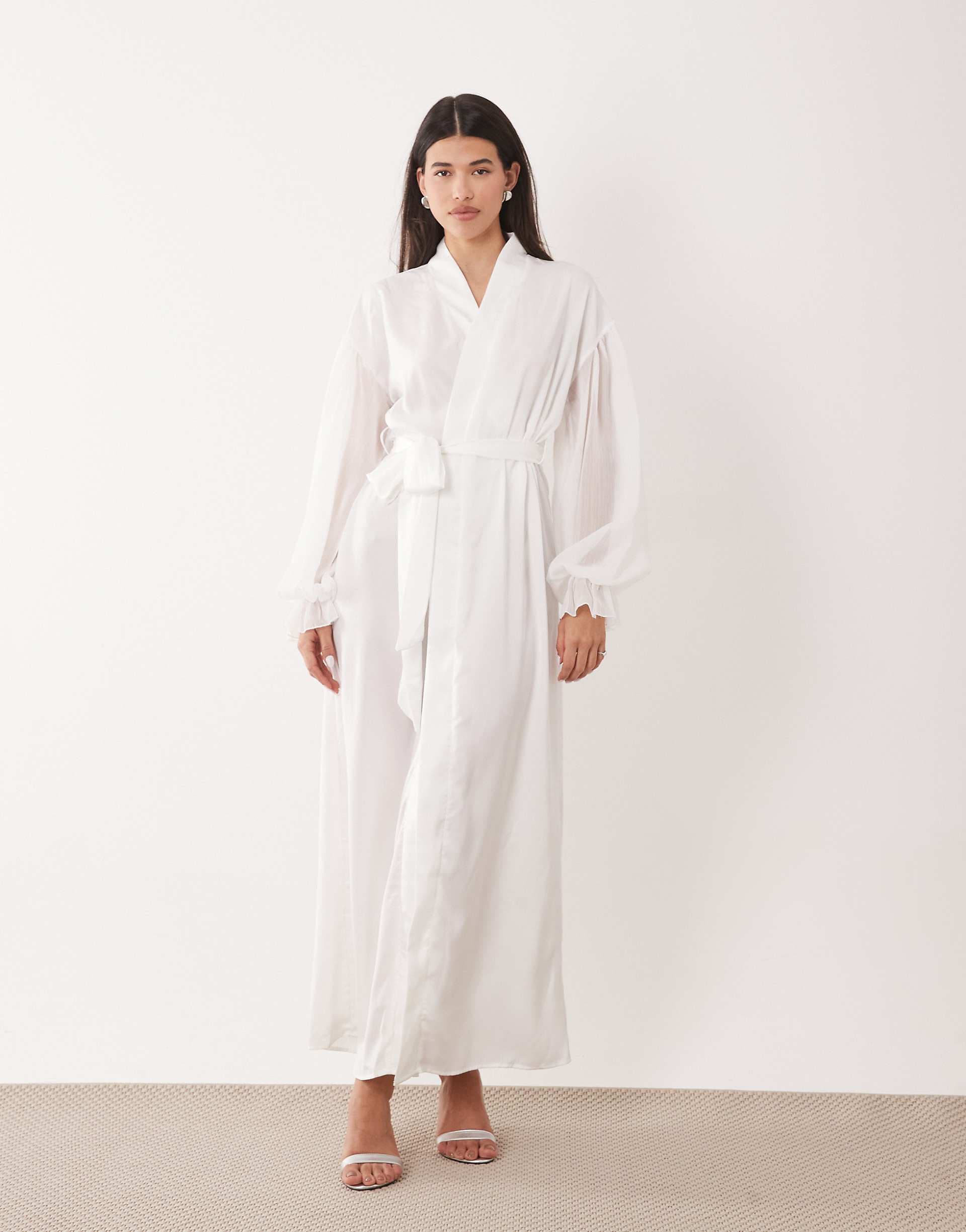 Six Stories Bridal chiffon sleeve satin maxi robe in ivory