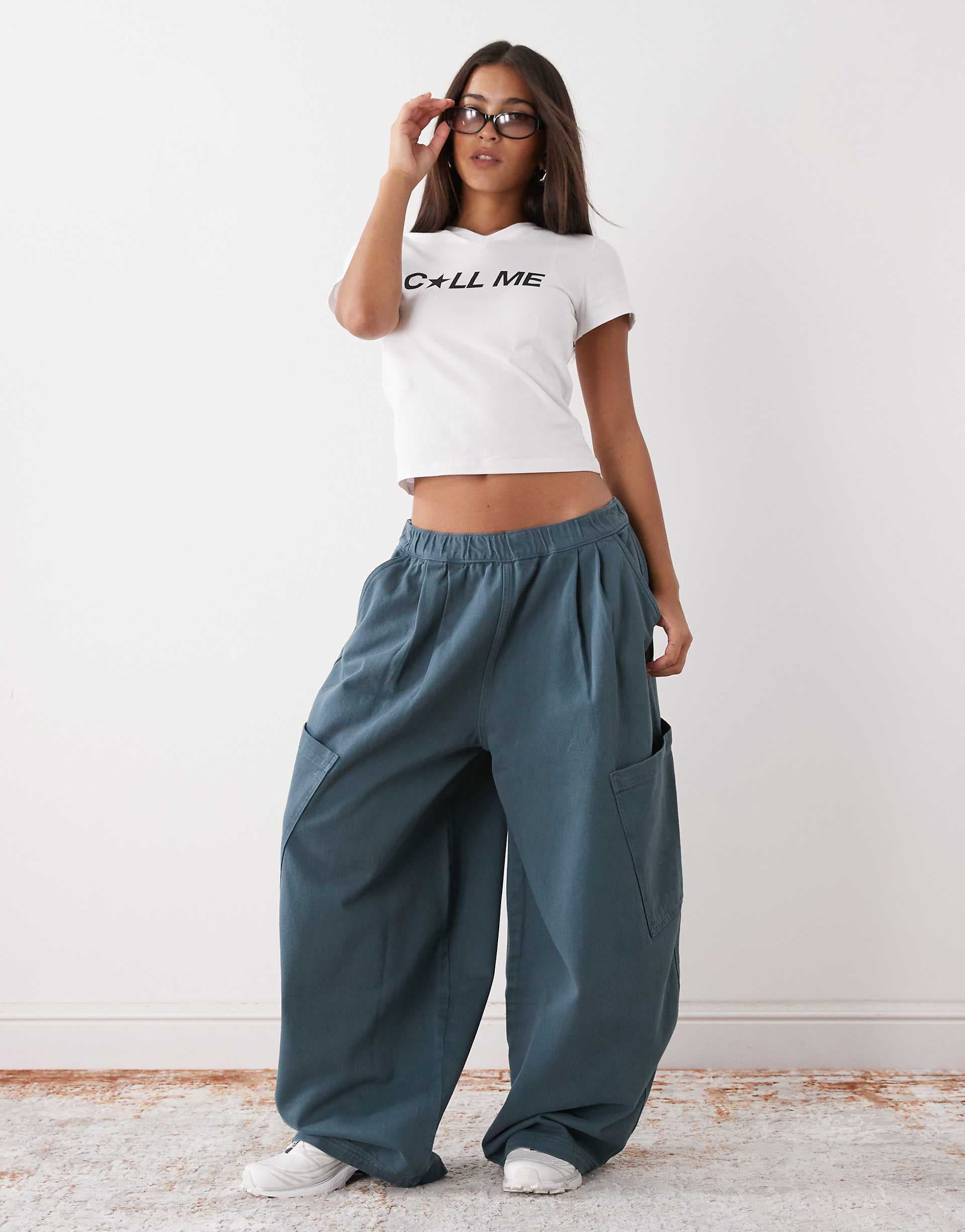 COLLUSION xl balloon cargo pants in slate gray