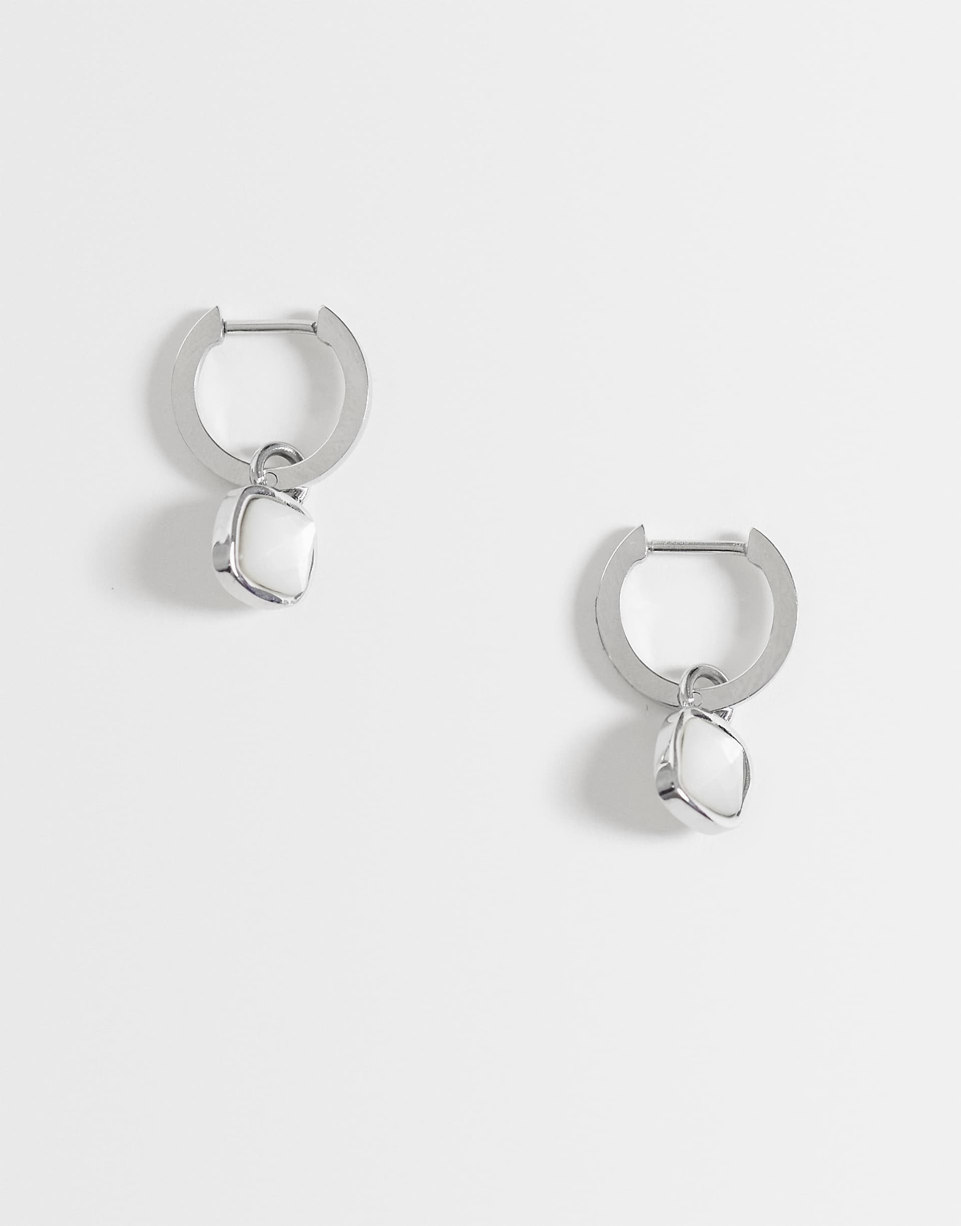 Abbott Lyon cushion-cut white quartz huggie hoop earrings in silver-tone stainless steel