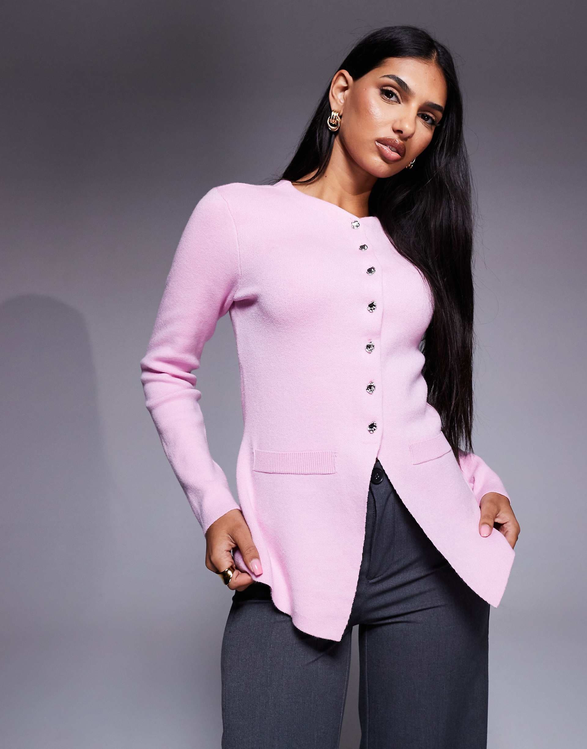 River Island knit longline cardigan in light pink
