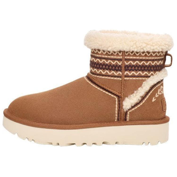 UGG CLASSIC MINI Atherson Cow Split Leather Fleece Lined Fashion Comfortable Short Boots Snow Boots Women's Brown