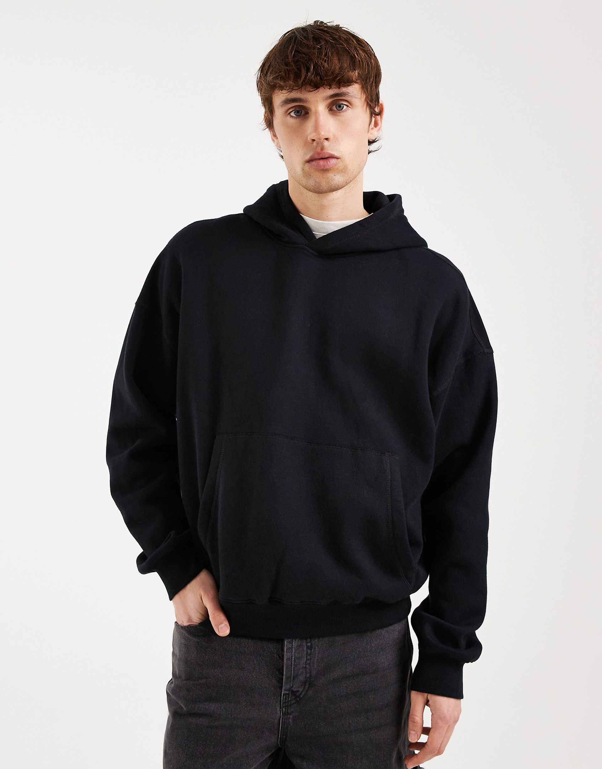 Hollister baggy cinch hoodie in black