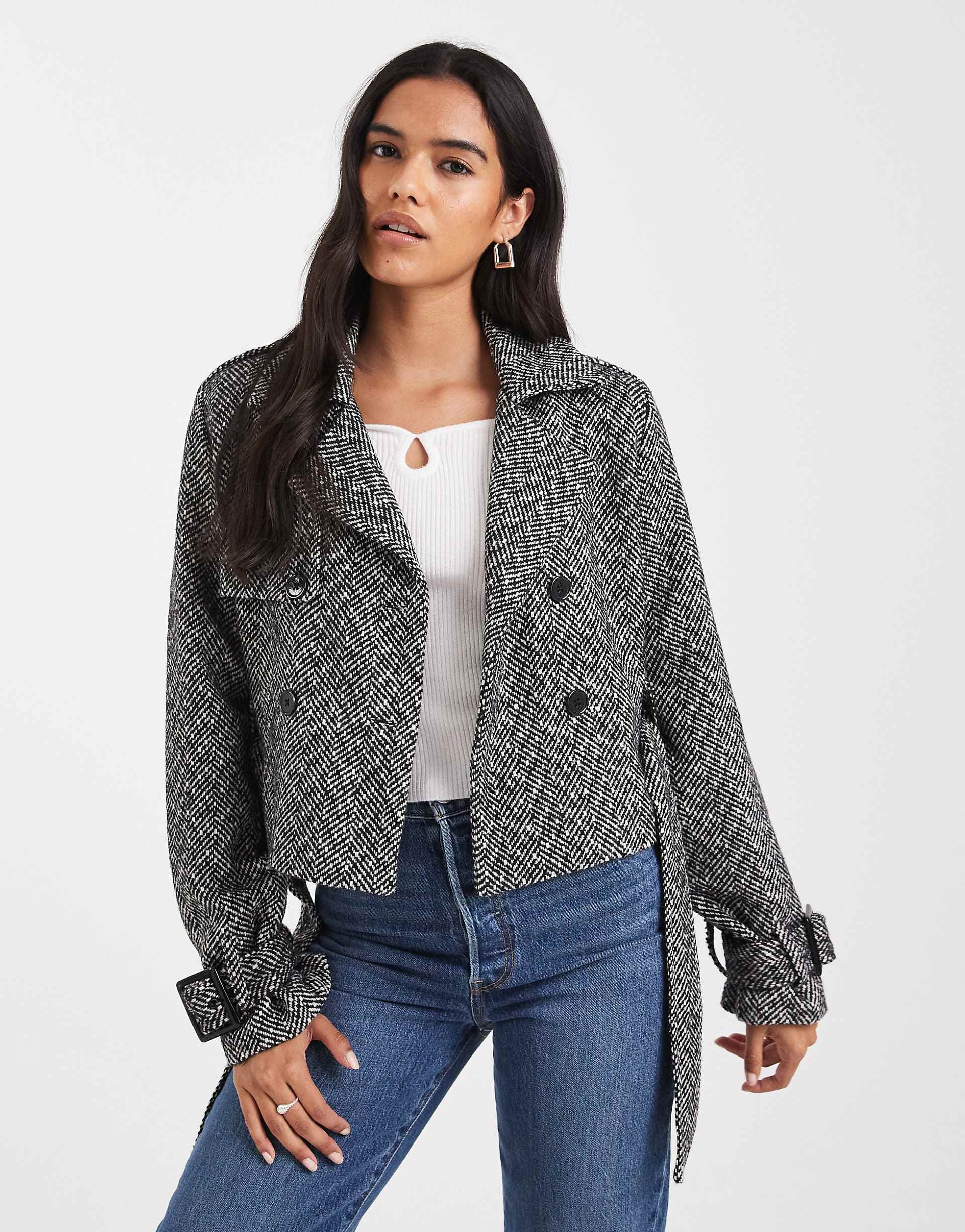 Wednesday's Girl double breasted herringbone cropped jacket
