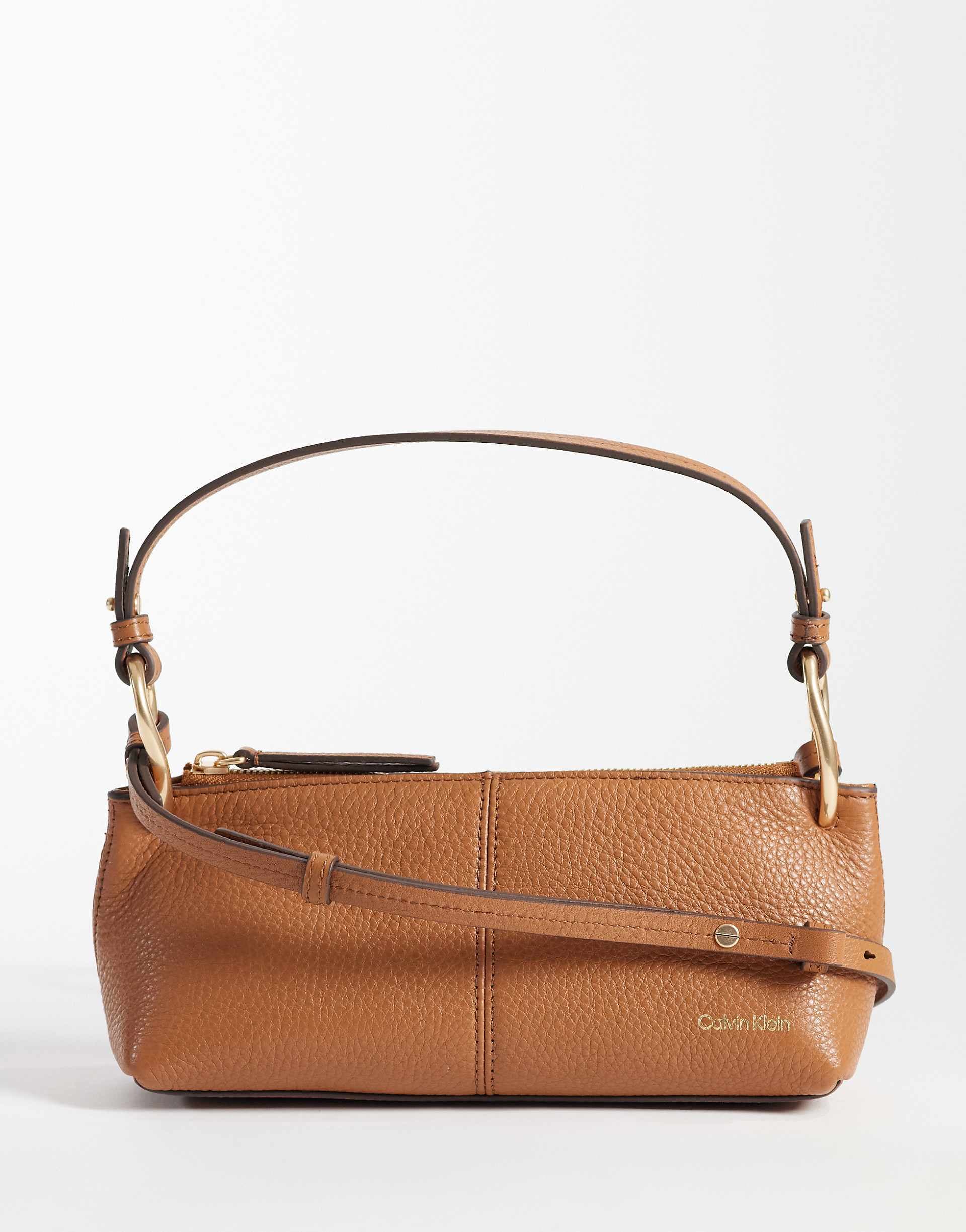 Calvin Klein Jeans slouchy leather bag with strap and gold details in tan