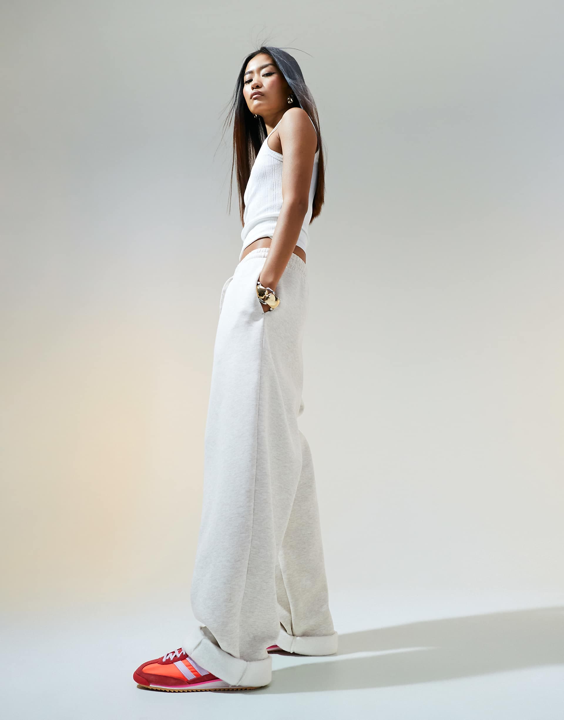 ASOS DESIGN oversized sweatpants with turnback hem detail in oatmeal heather