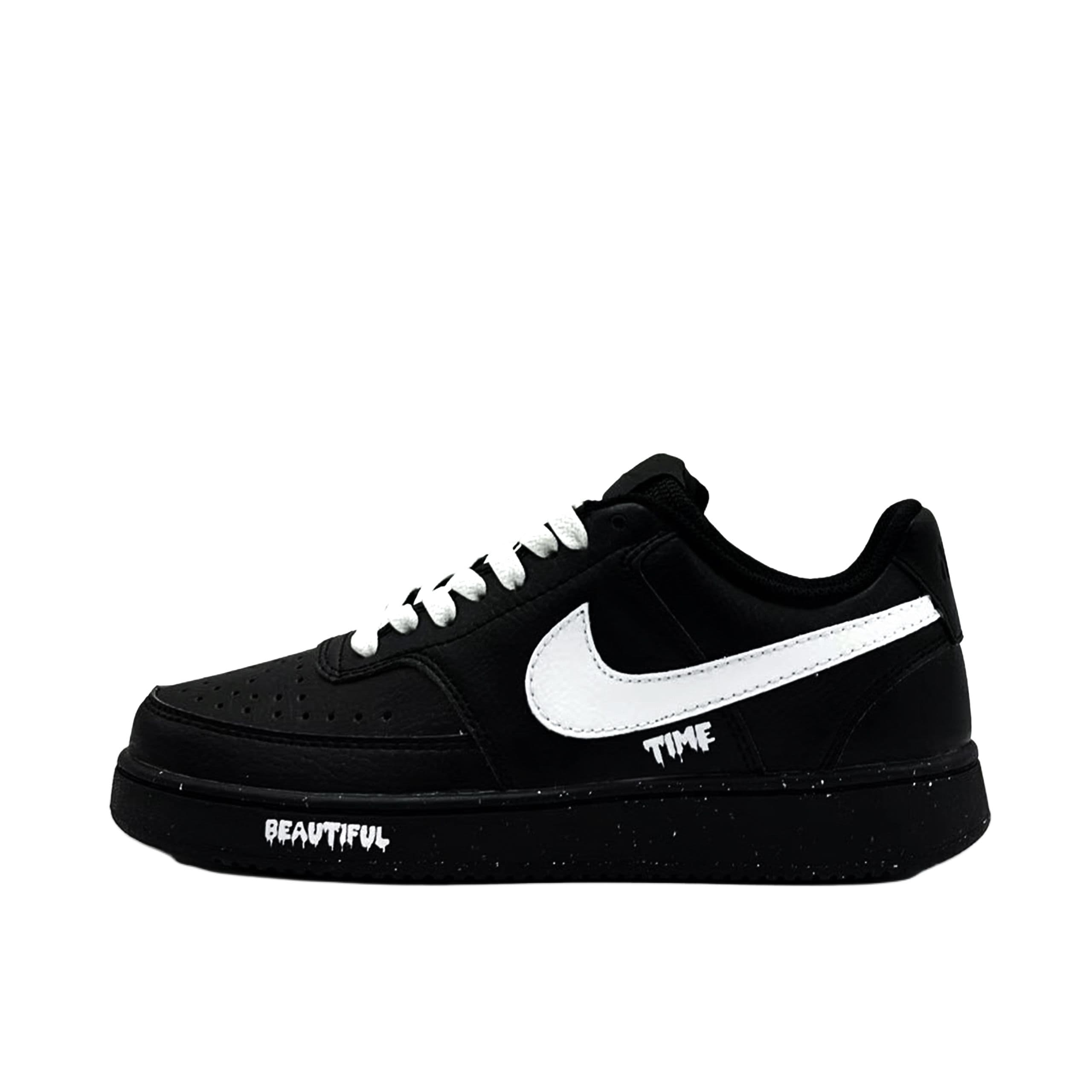 Custom Sneakers Nike Court Vision Time Simple Outdoor Hiking Versatile Personality Trendy Street Art Wear-Resistant Low-Top Skate Shoes Unisex Black