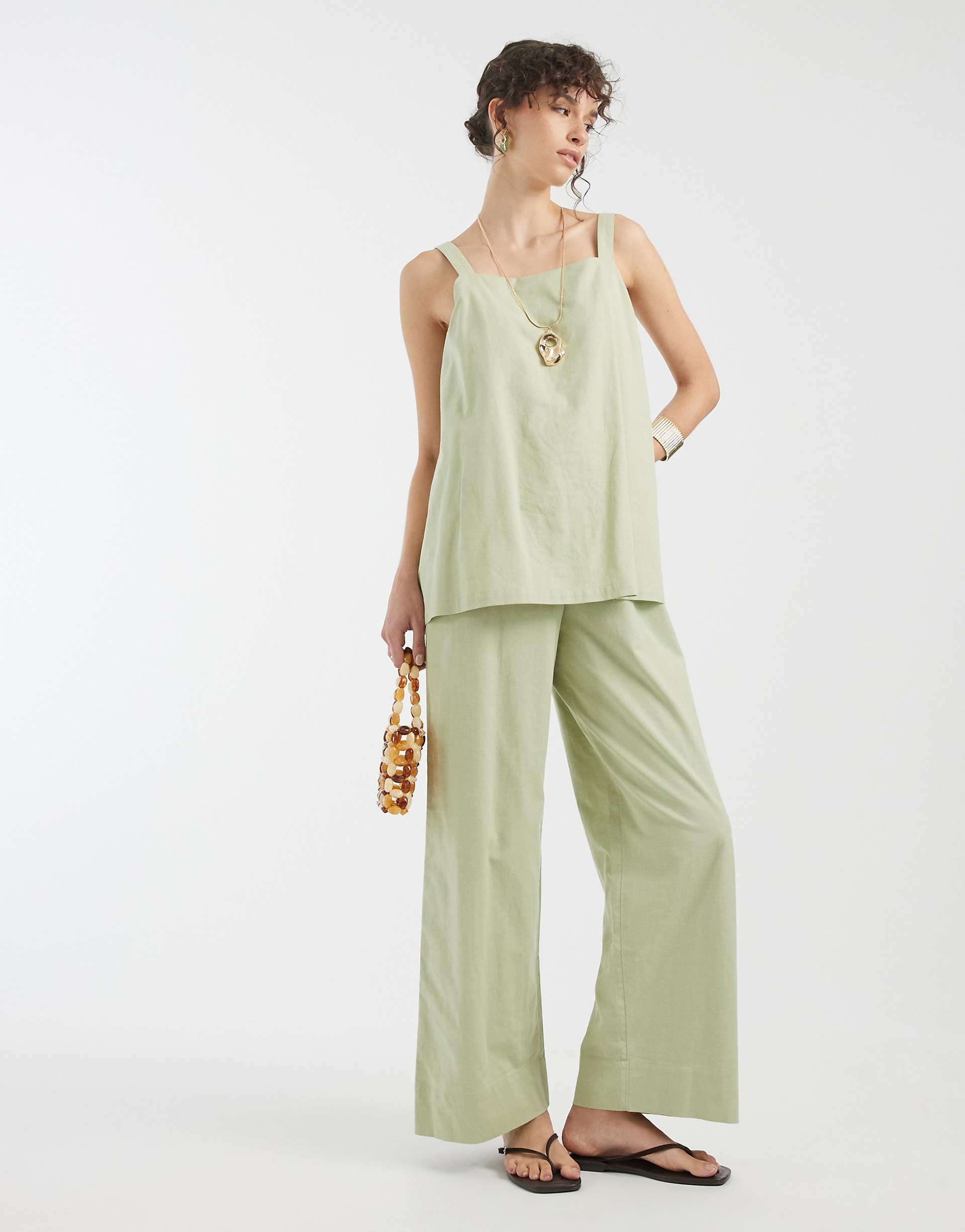 ASOS DESIGN double layer cami jumpsuit in olive green
