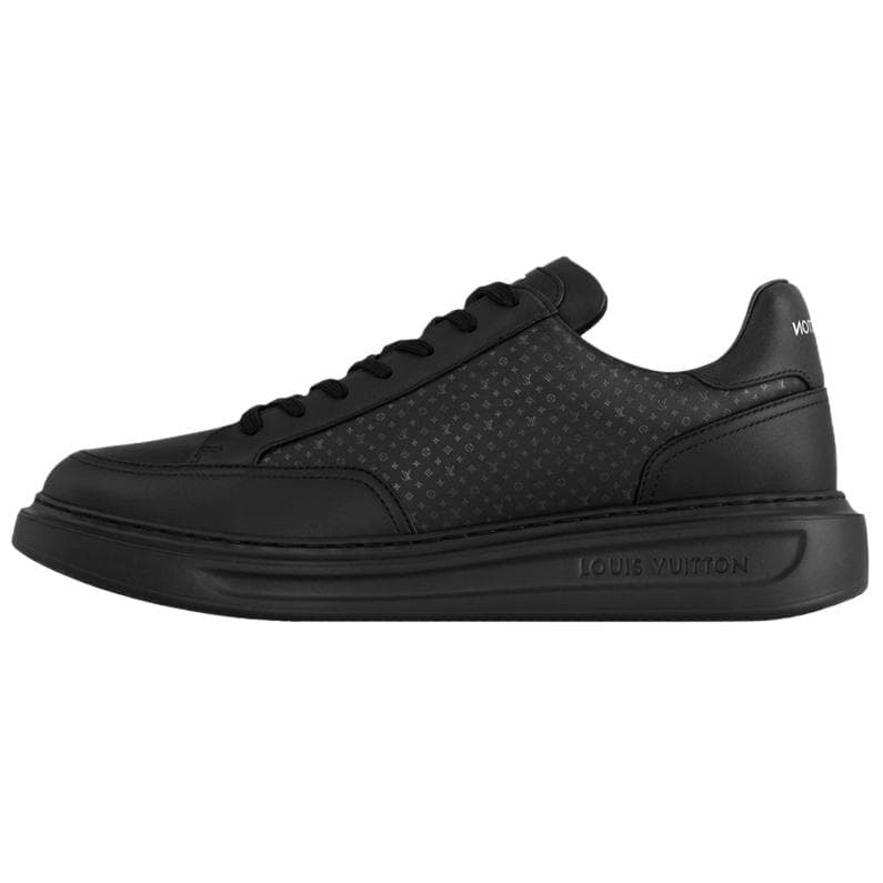 LOUIS VUITTON Beverly Hills Calfskin Leather Round Toe Lace-Up Flat Low-Top Skate Shoes Men's Black