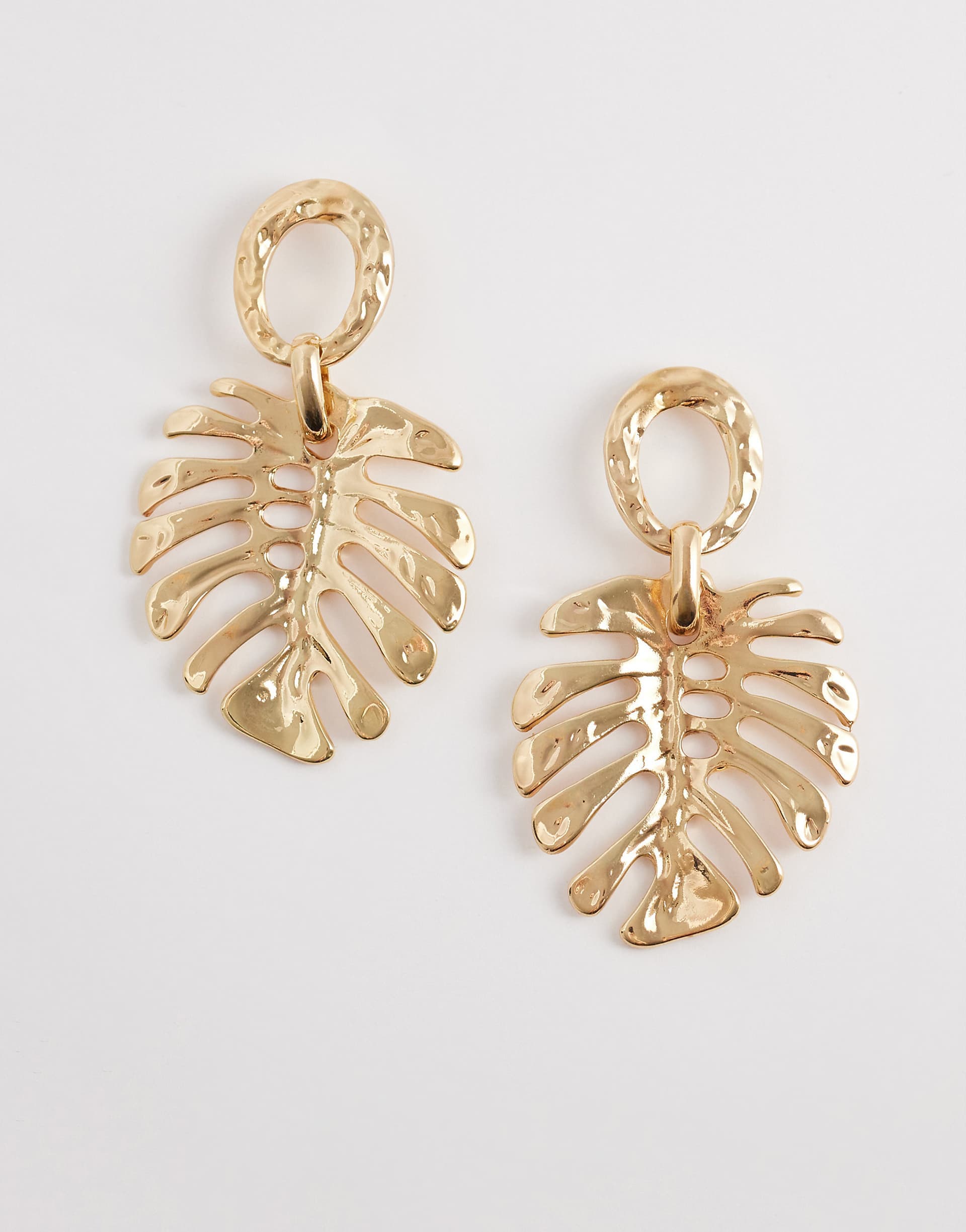 DesignB London statement palm leaf earrings in gold