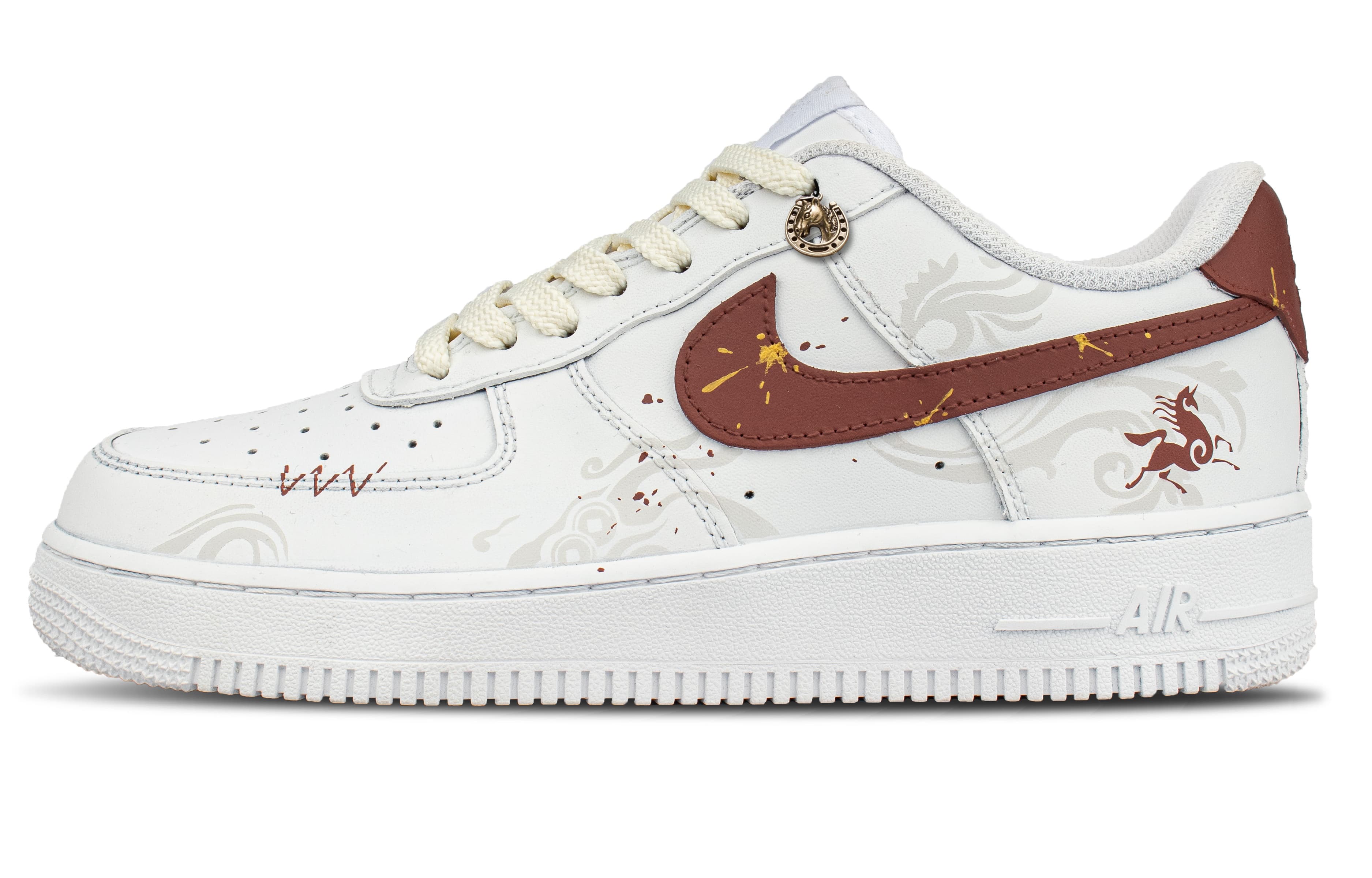 Custom Sneakers Nike Air Force 1 Golden Road Horse Print Hand-Painted Art Fashion Trendy Graffiti Horse Nike Leather Bright Color Low-Top Skate Shoes Unisex White Red