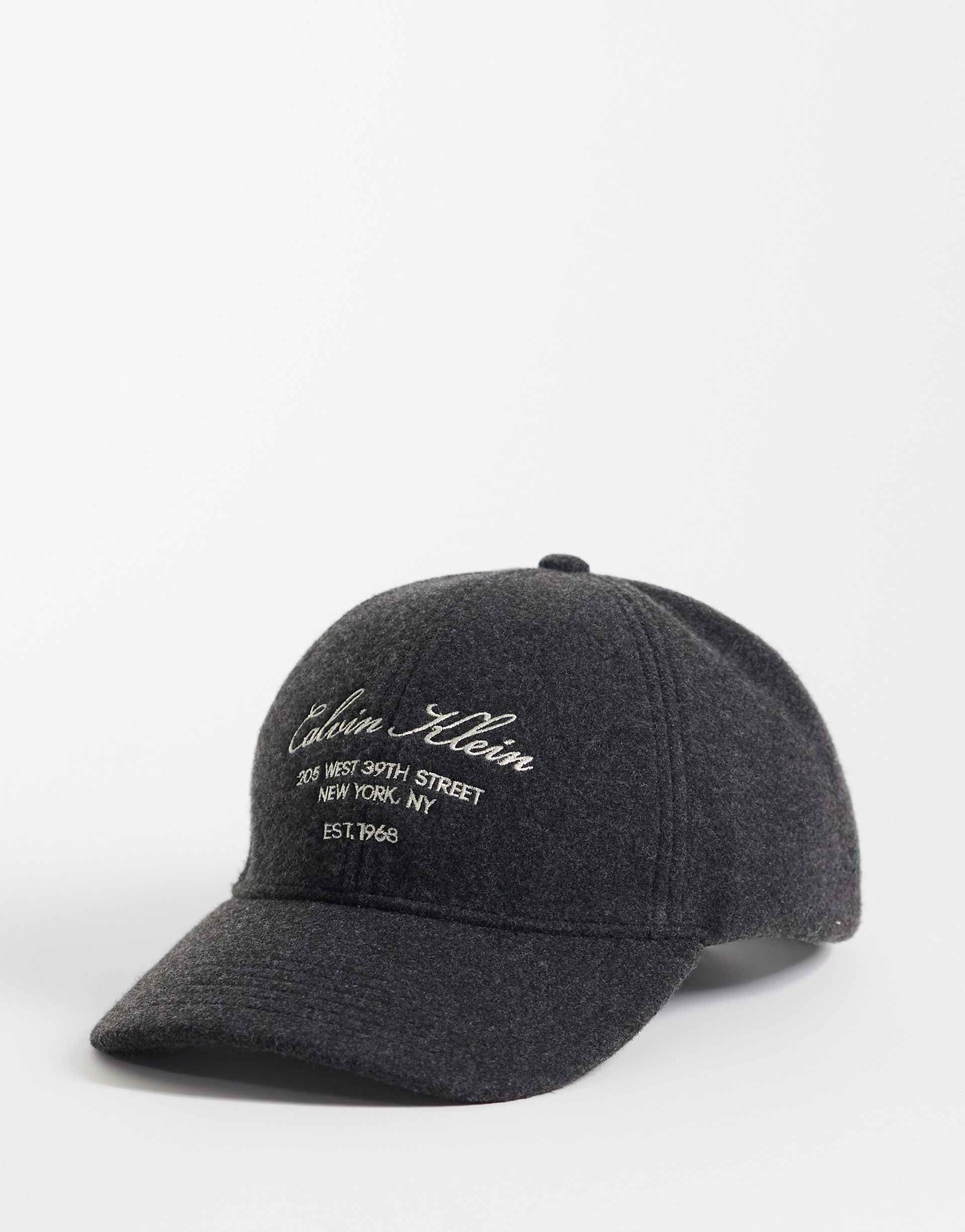 Calvin Klein felt cap with script logo in charcoal