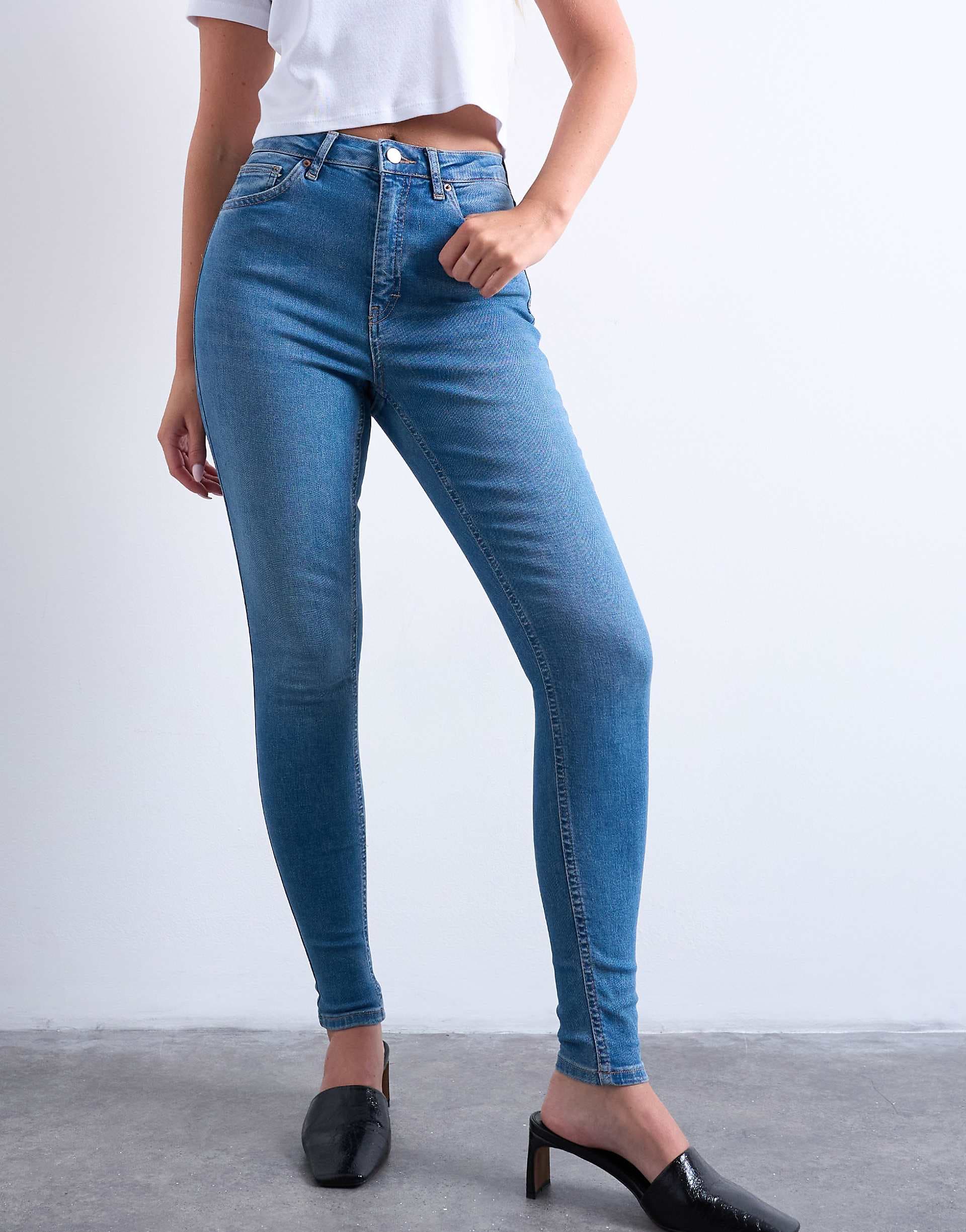 Topshop Hourglass Jamie high rise skinny jeans in mid blue