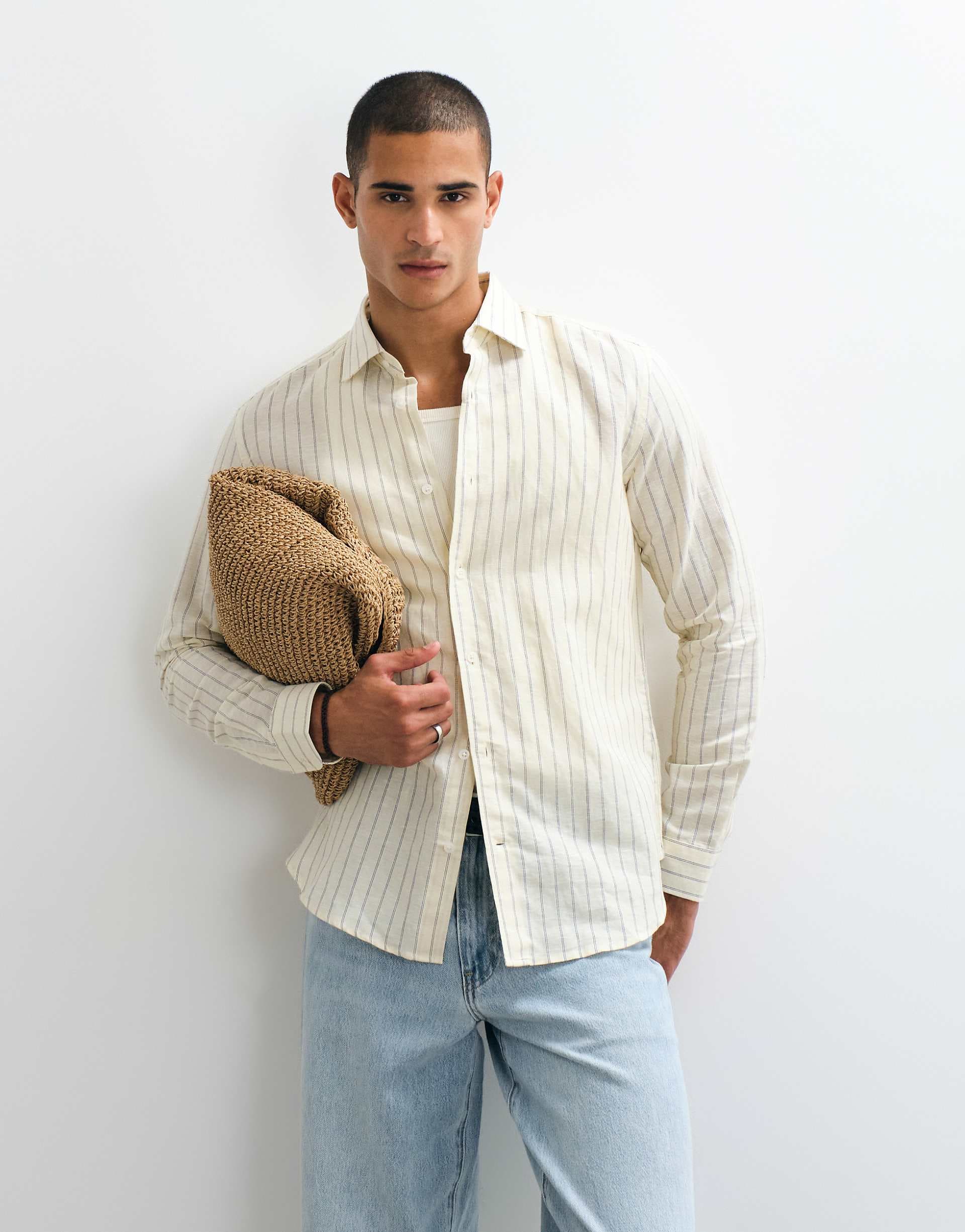 Mango long sleeve shirt in yellow stripes