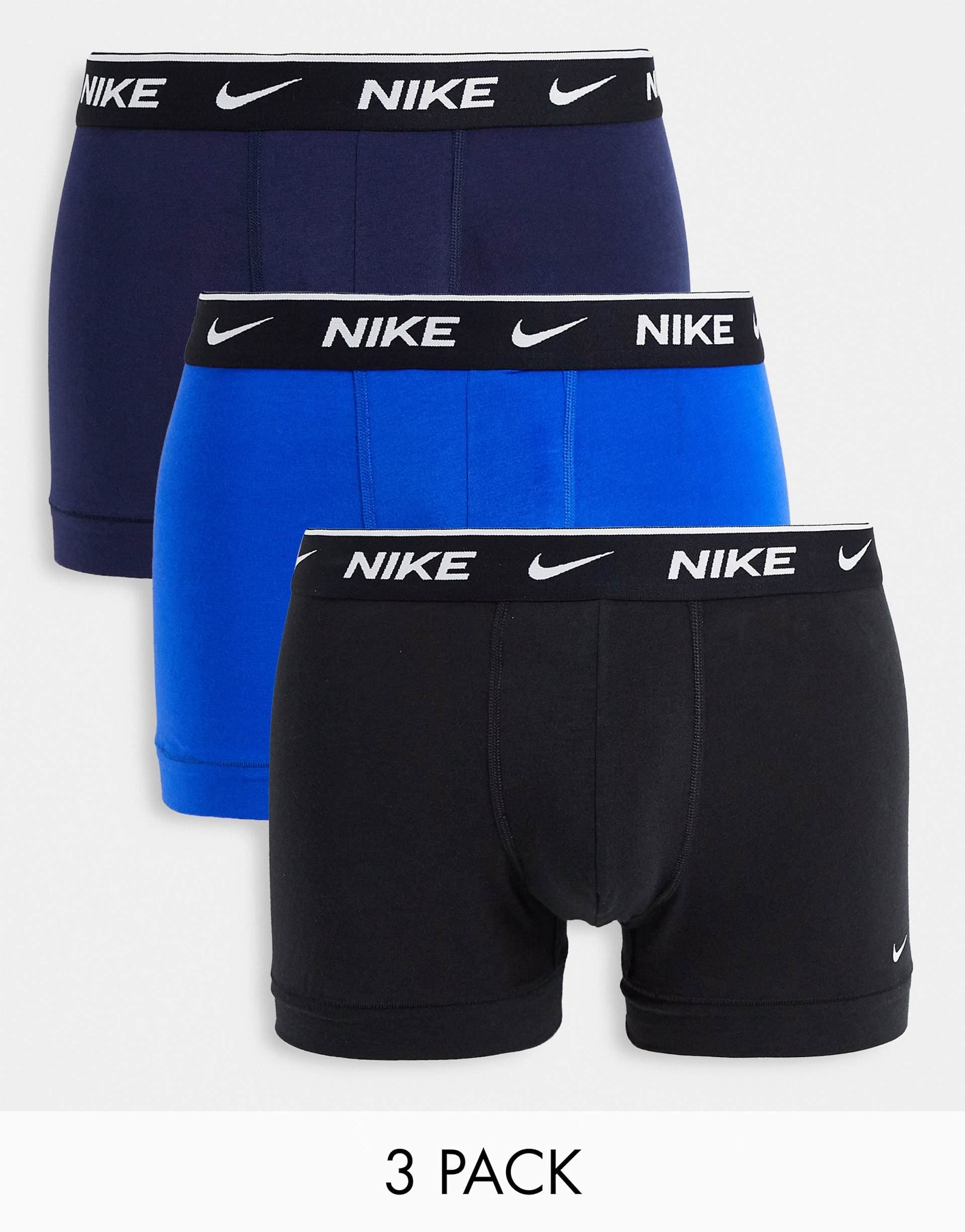 Nike 3-pack cotton stretch trunks in black/navy/blue