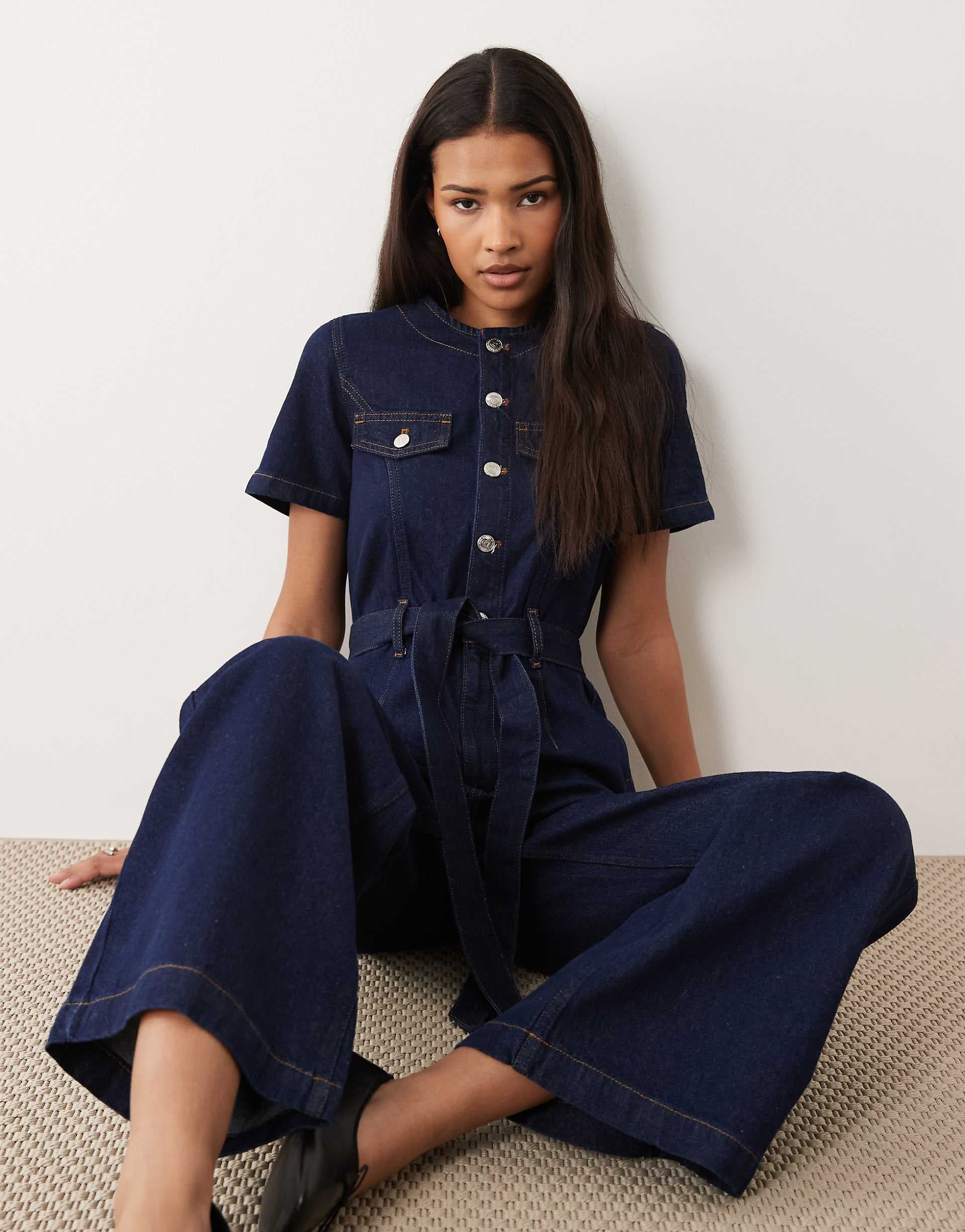 Miss Selfridge button up military jumpsuit in indigo wash
