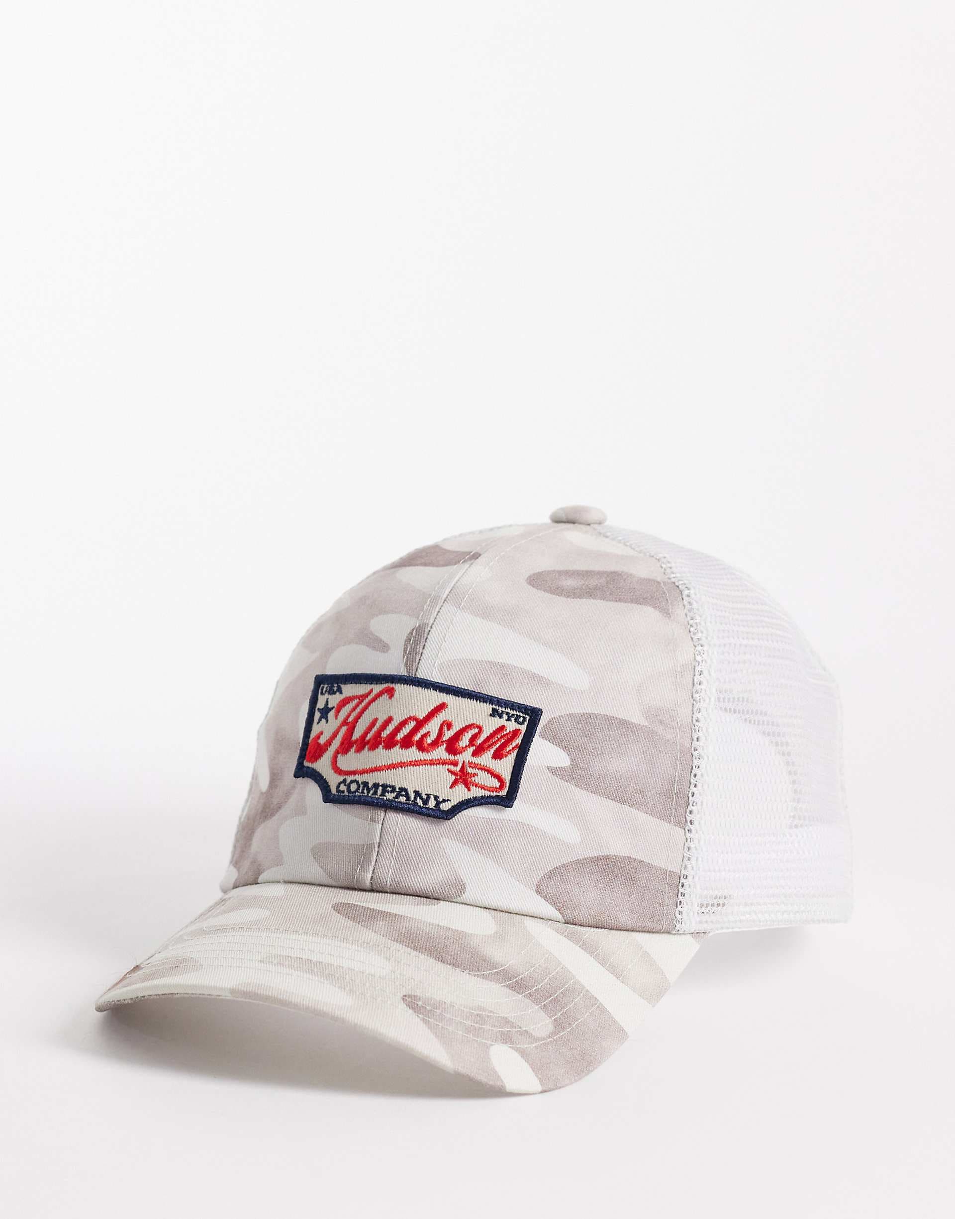 ASOS DESIGN trucker cap with embroidery in camo