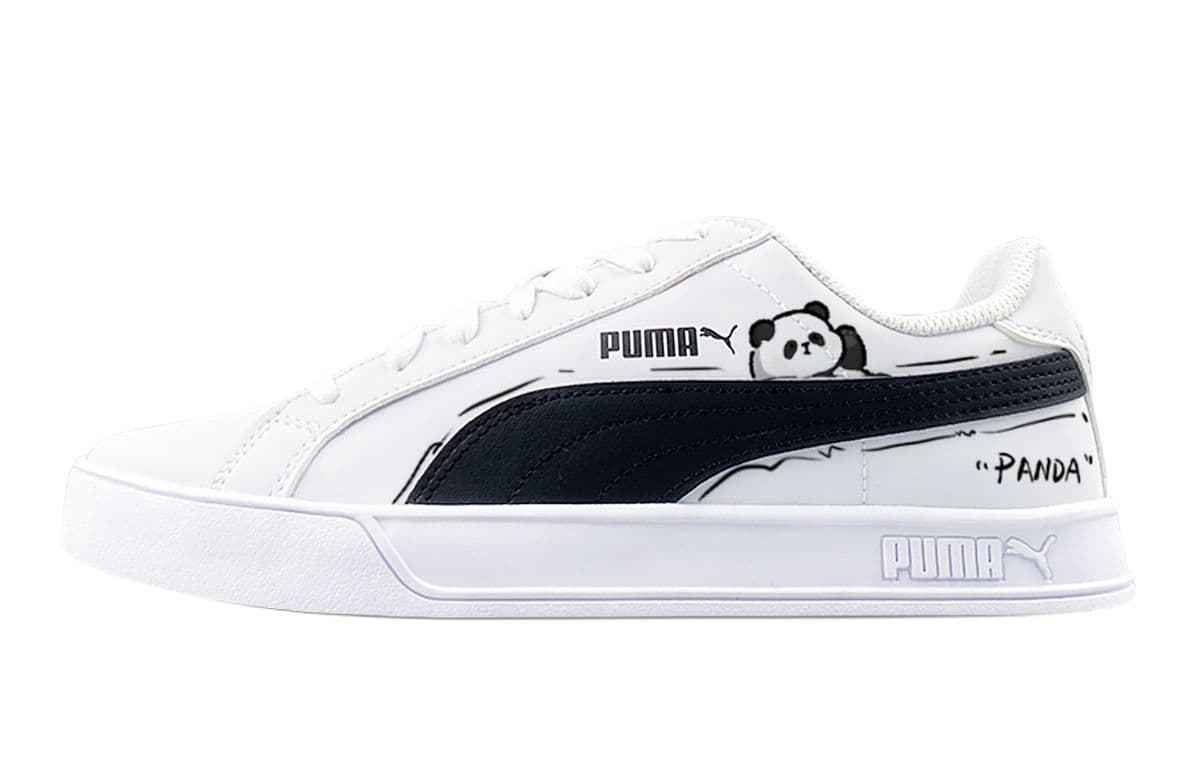 Custom Sneakers PUMA Smash Vulc GGMZ 'Escape Diary' Panda Element Fashion Versatile Dopamine Year of the Snake Slip-Resistant Low-Top Skate Shoes Unisex Black White
