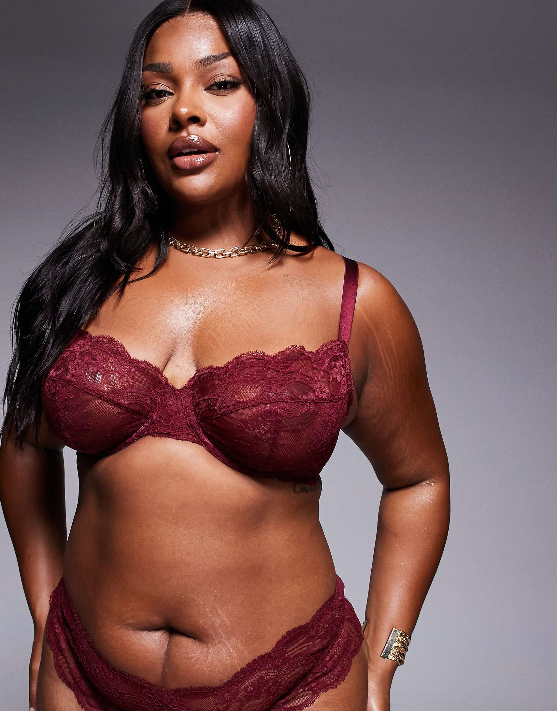 ASOS DESIGN Curve Lola lace underwire bra in burgundy
