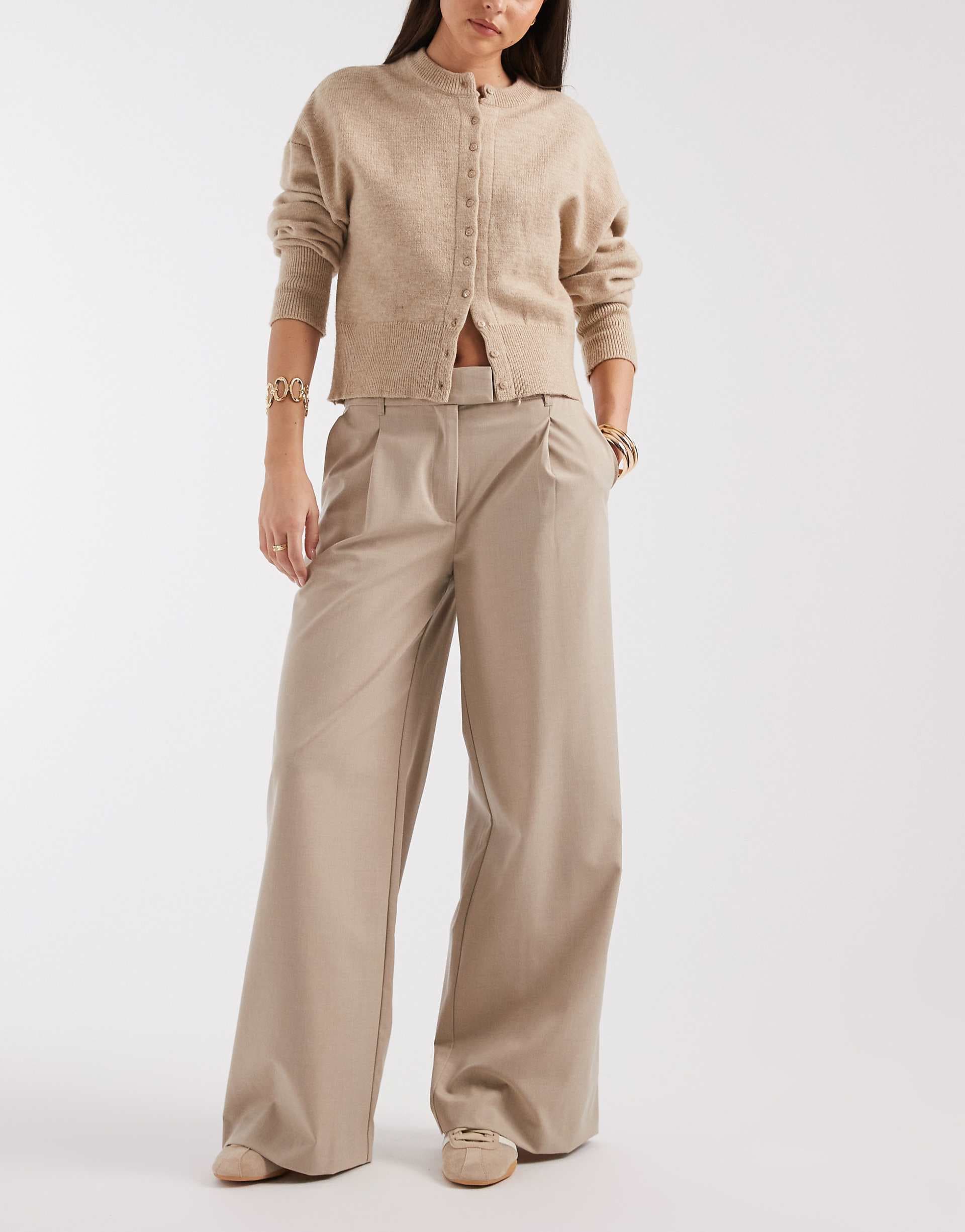 ASOS DESIGN tailored low rise wide leg pants in stone