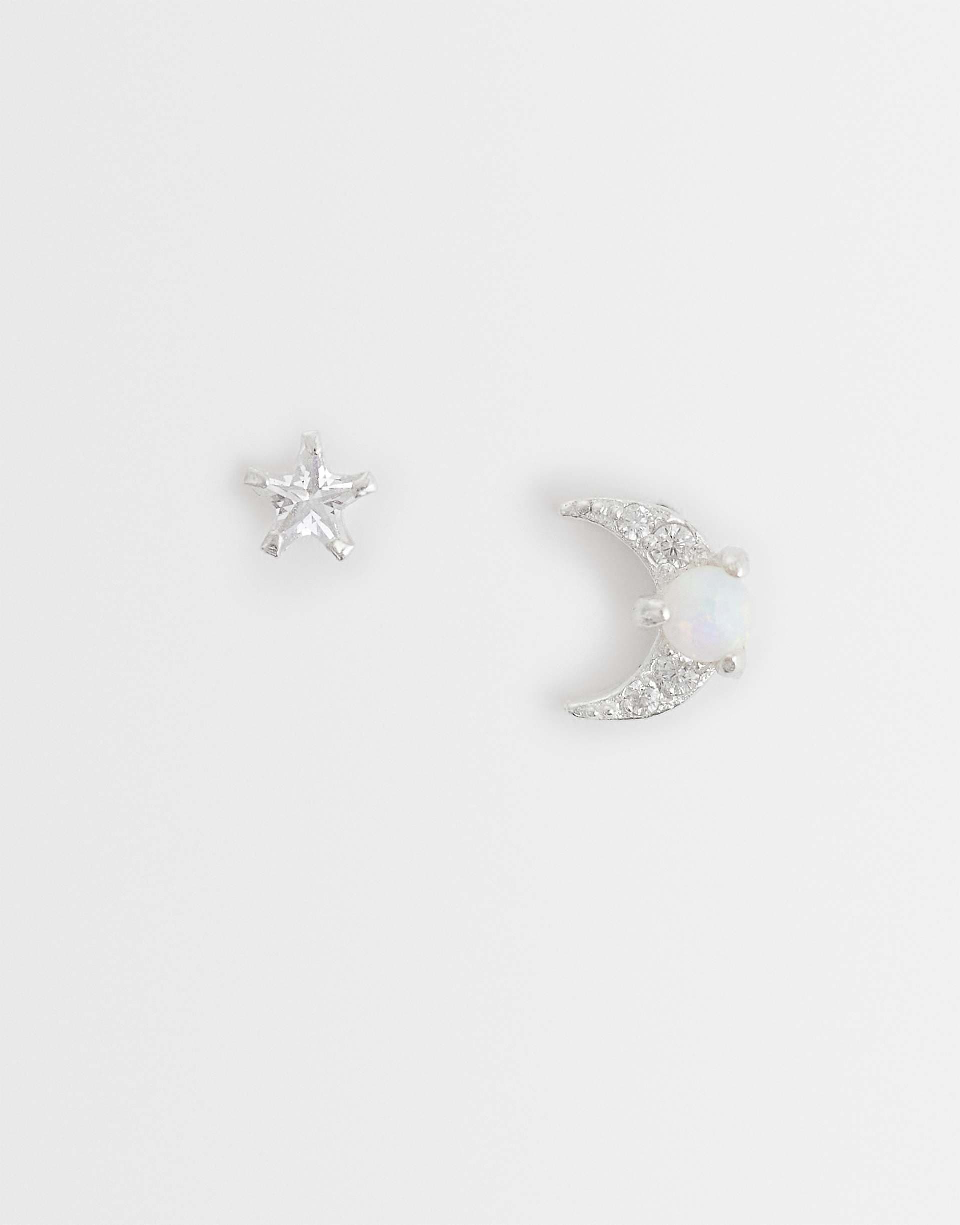 Kignsley Ryan irregular gemset star and crescent studs in sterling silver