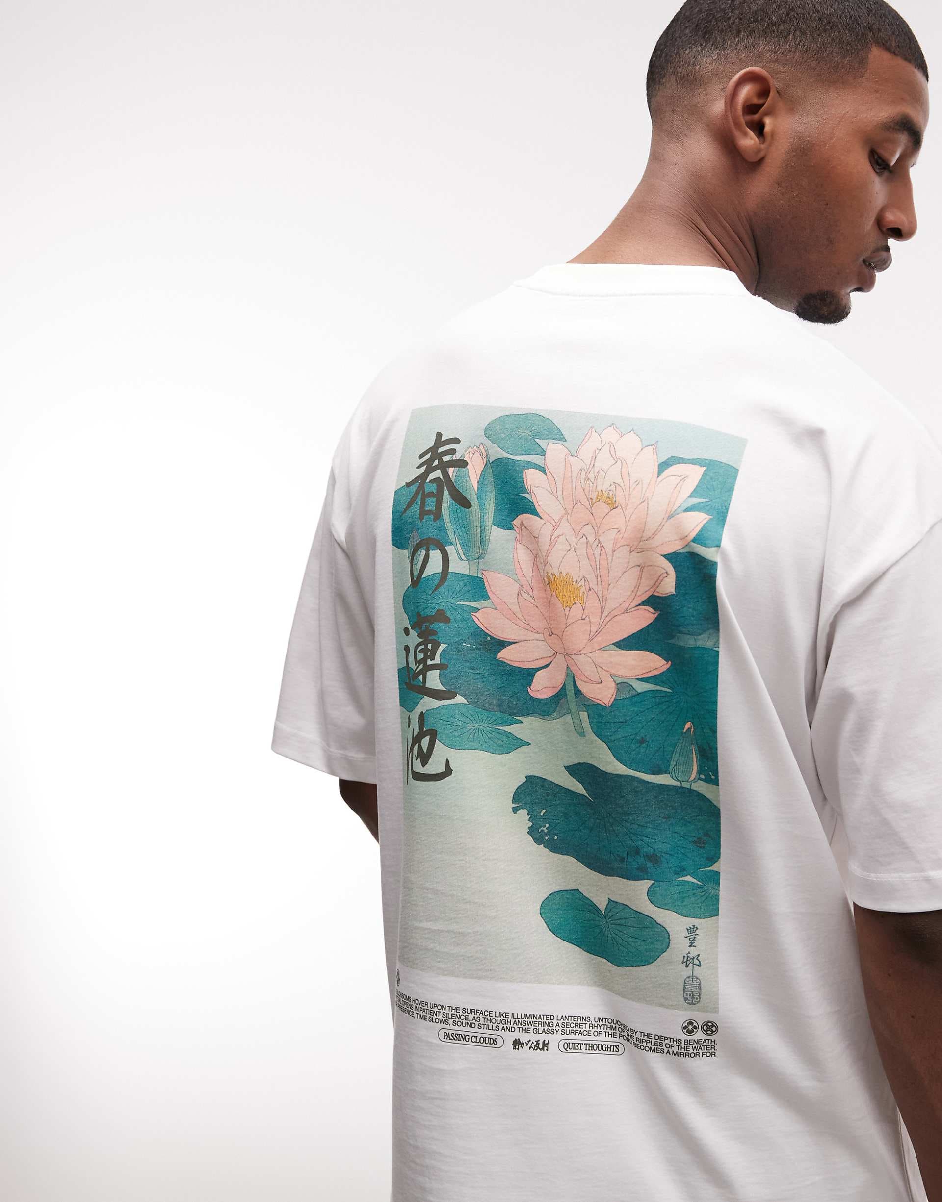 ASOS DESIGN oversized T-shirt with water lily graphic in white