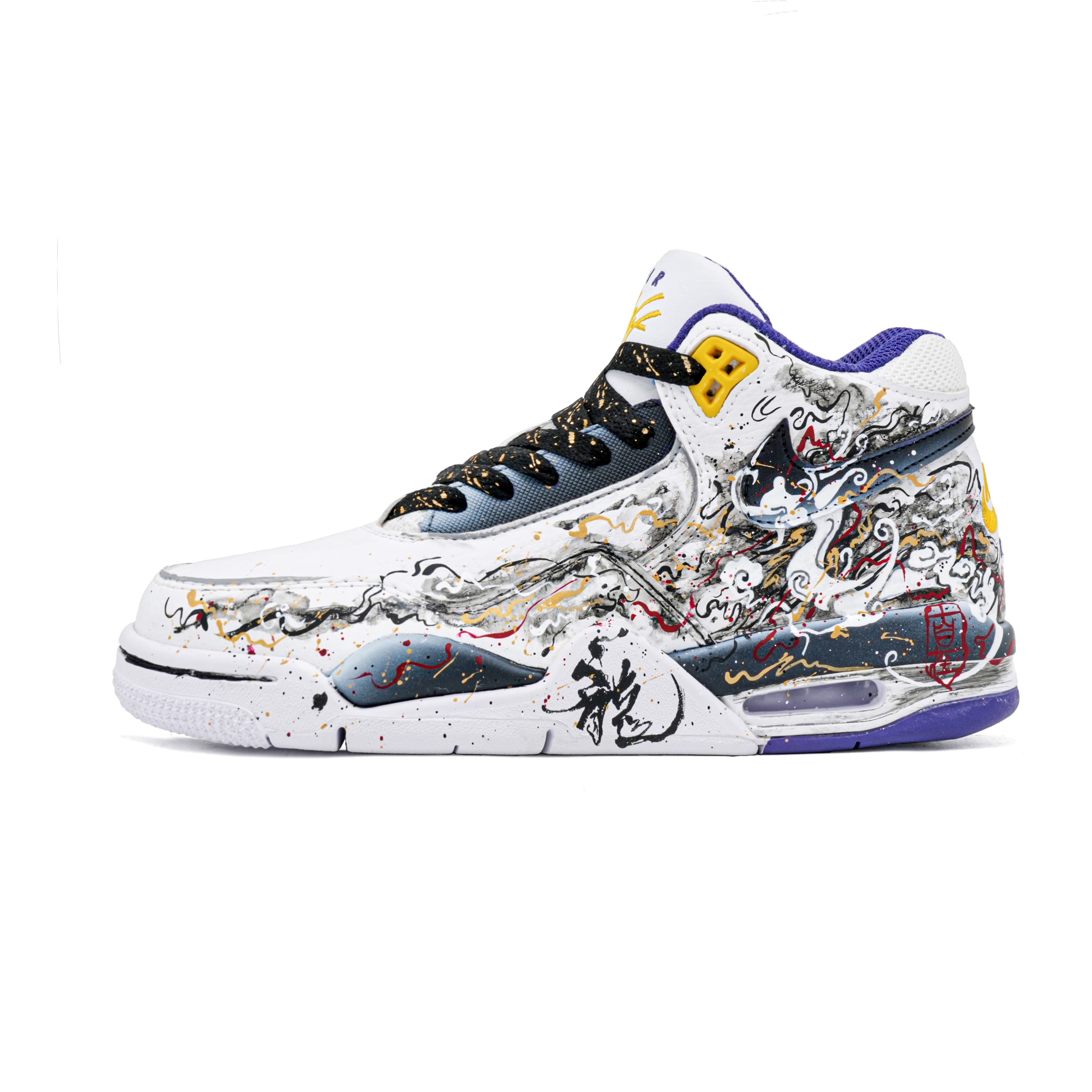 Nike Flight Legacy 'Ink Dragon' Comfort Versatile Wear-Resistant Mid-Top Retro Basketball Shoes Unisex Black White