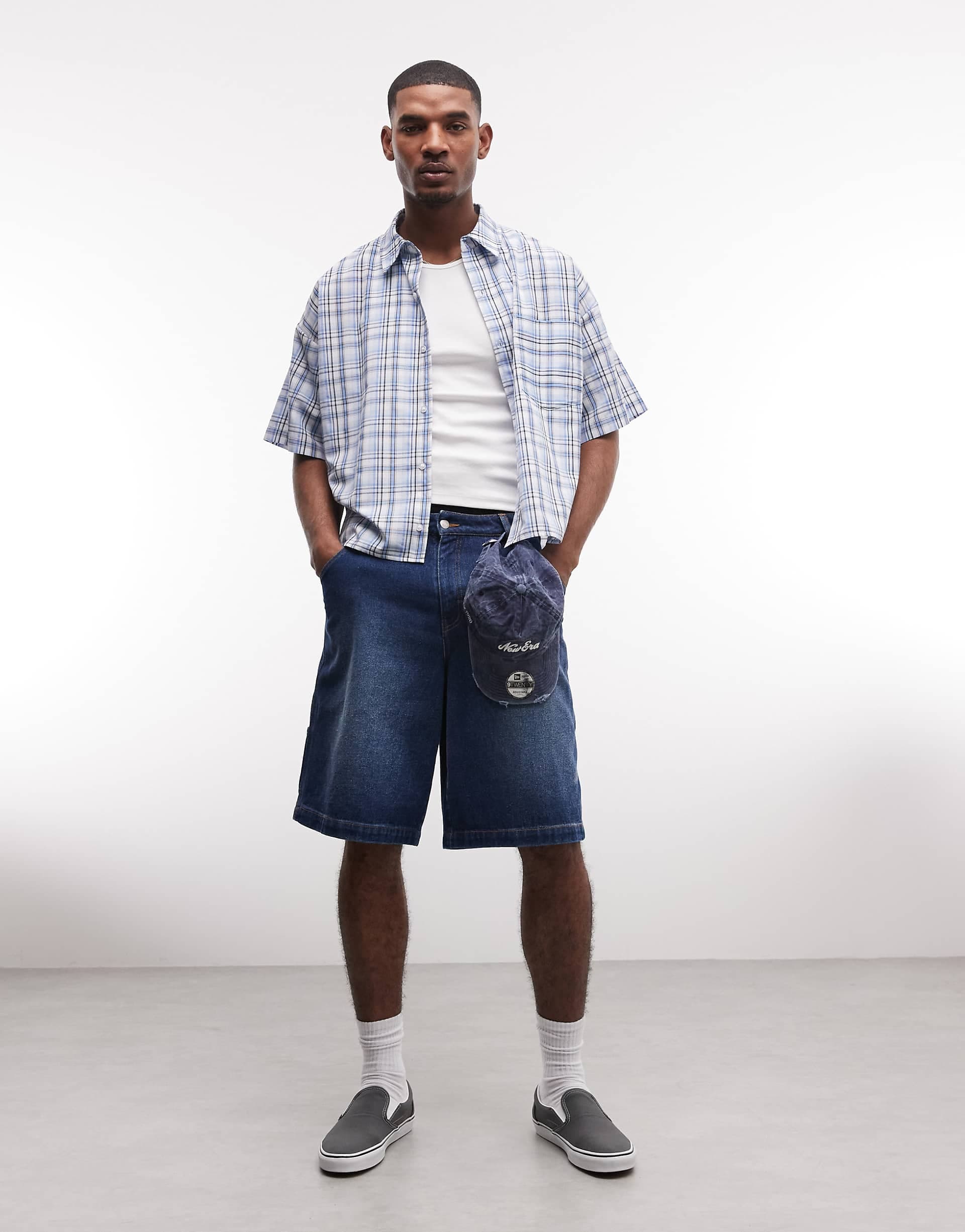 Reclaimed Vintage short sleeve boxy shirt in blue check
