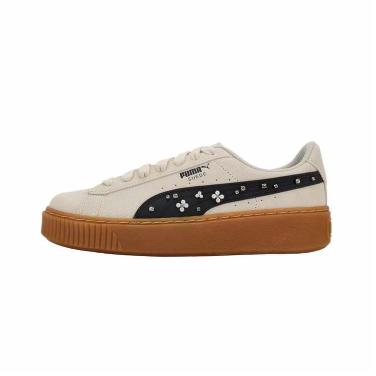PUMA Suede Platform Abrasion-Resistant Low-Top Skateboard Shoes Women's Almond Candy Color