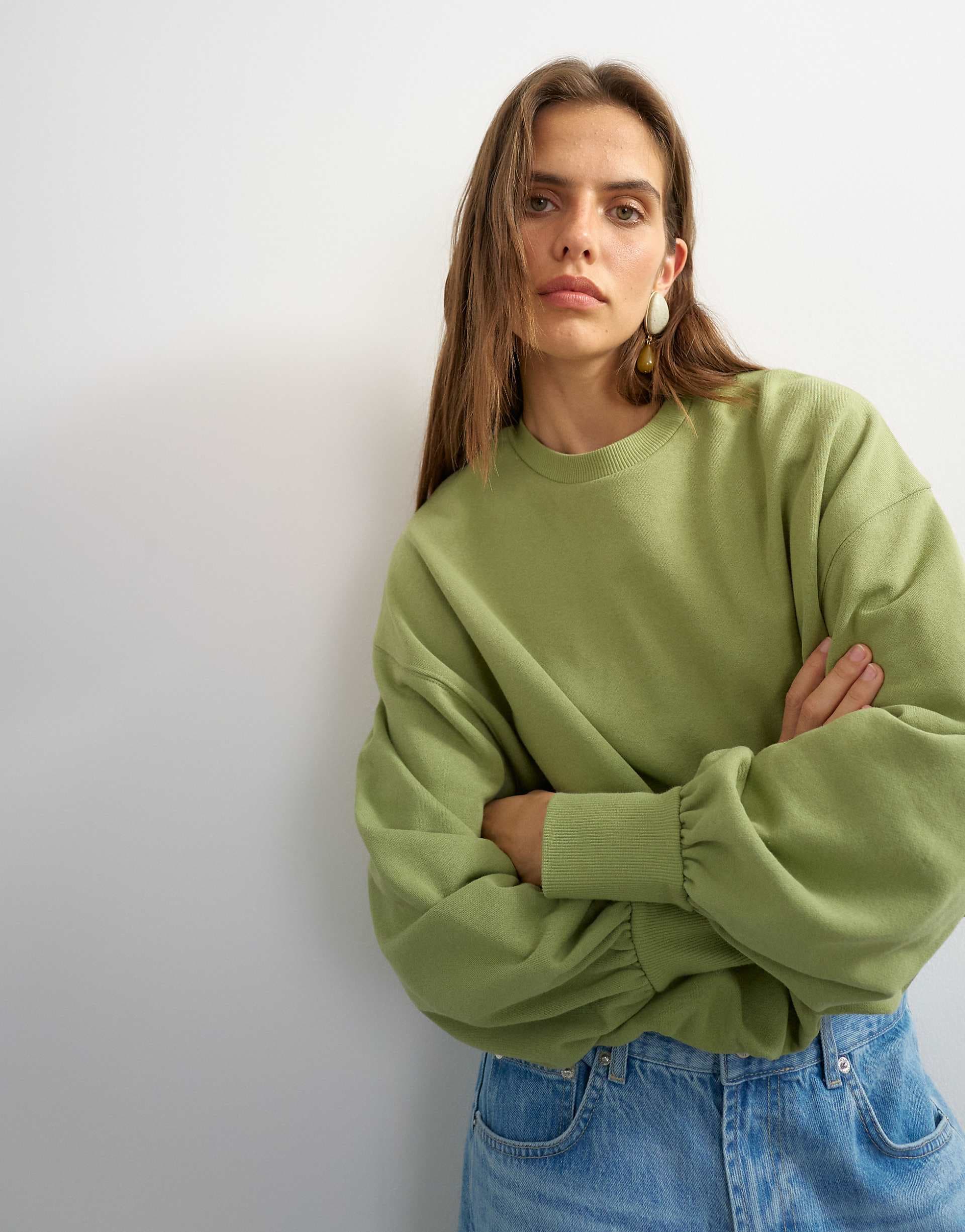 Topshop bubble hem sweatshirt in washed sage