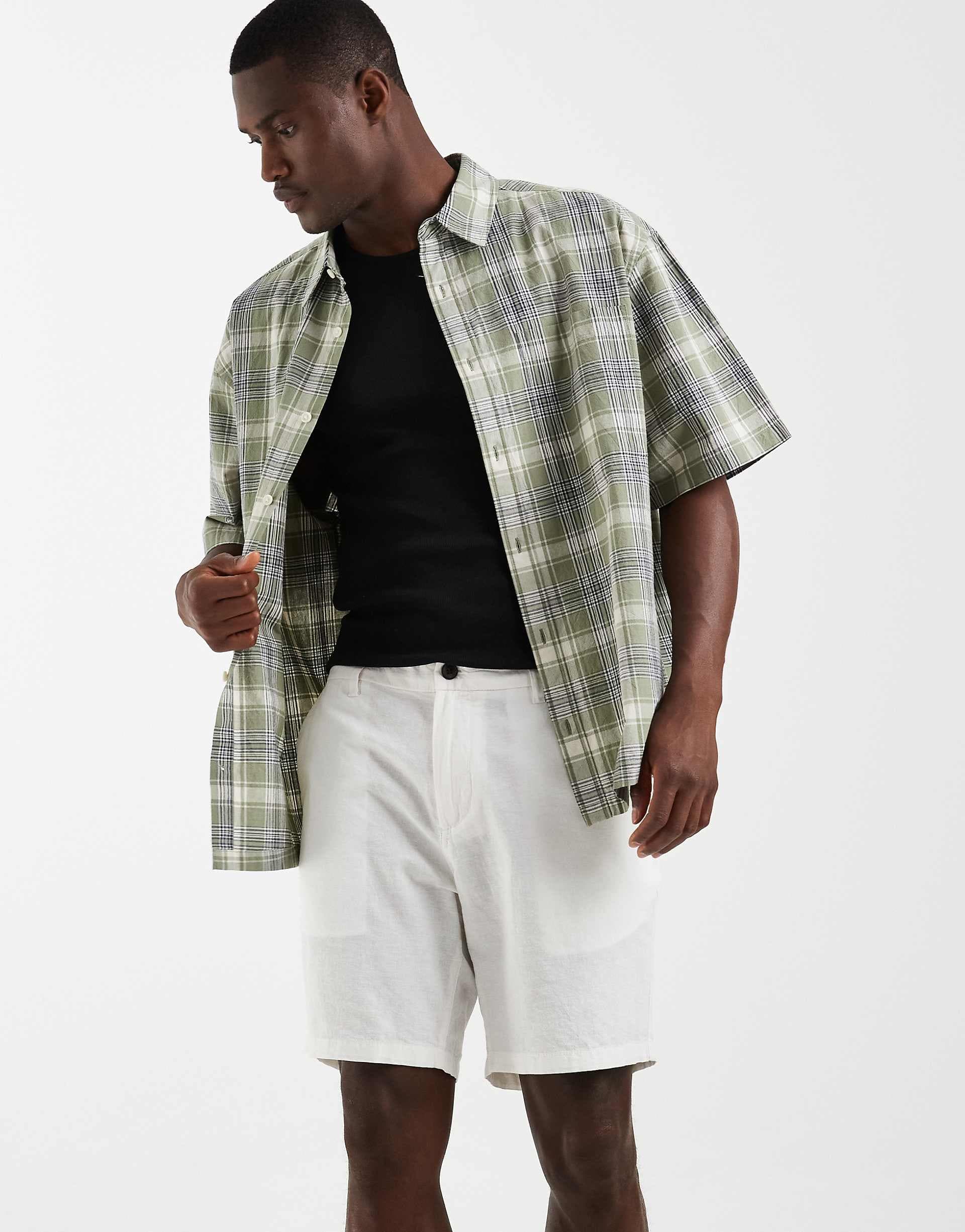 Jack & Jones linen mix chino shorts in white