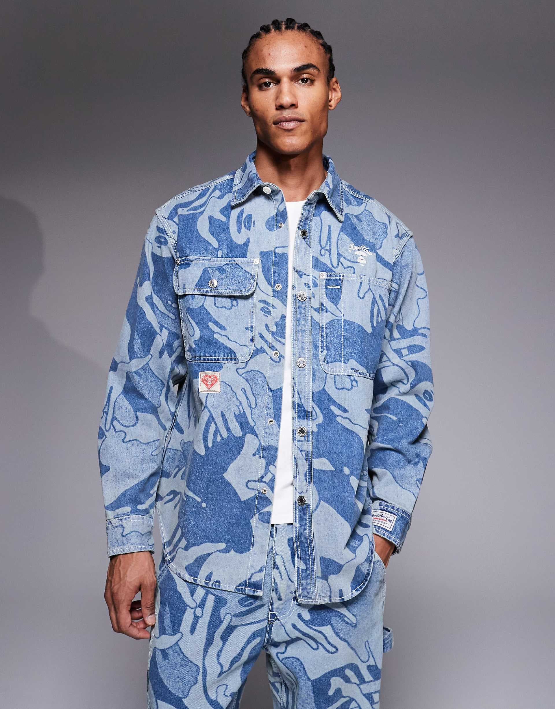 Aape by A Bathing Ape long sleeve denim shirt in blue camo - part of a set