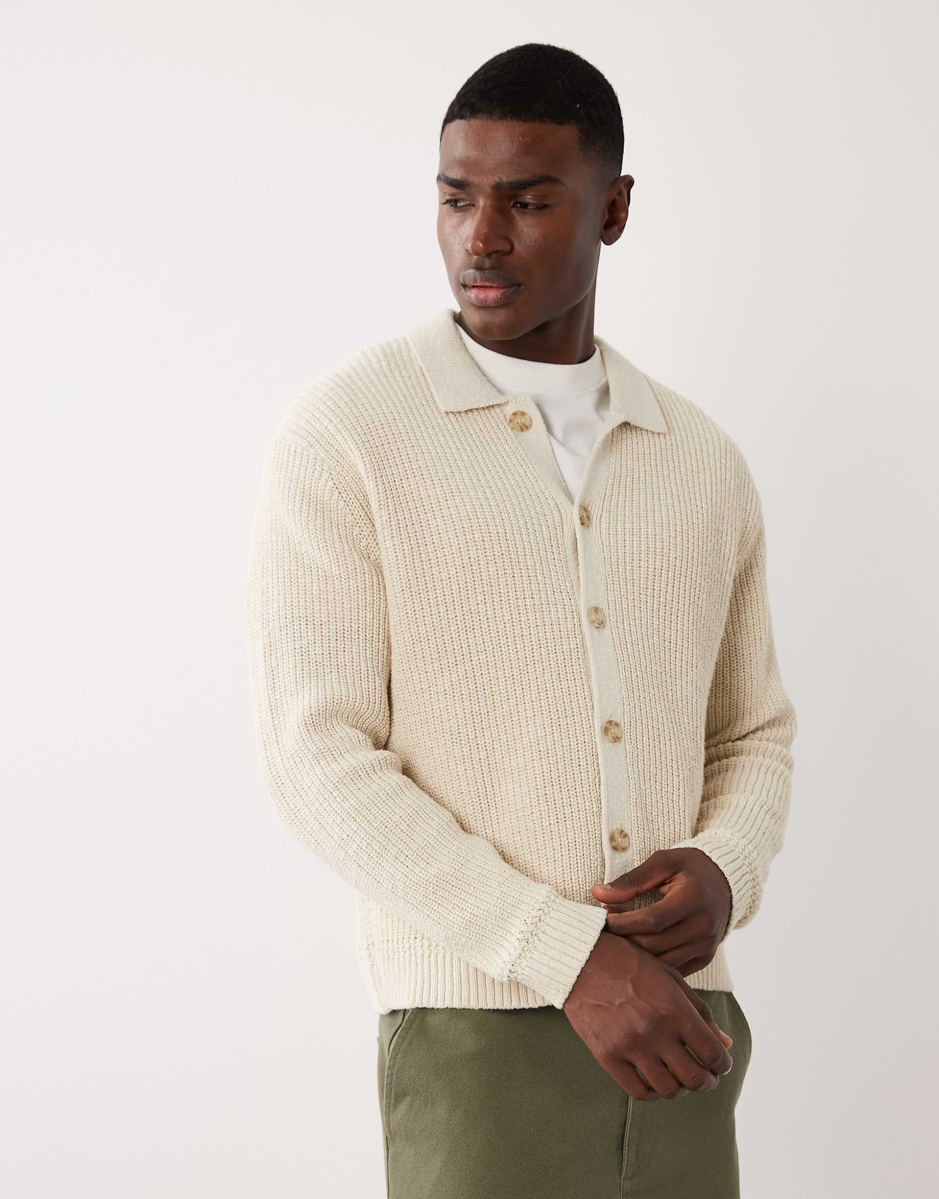 Abercrombie & Fitch light knit button up cardigan in cream