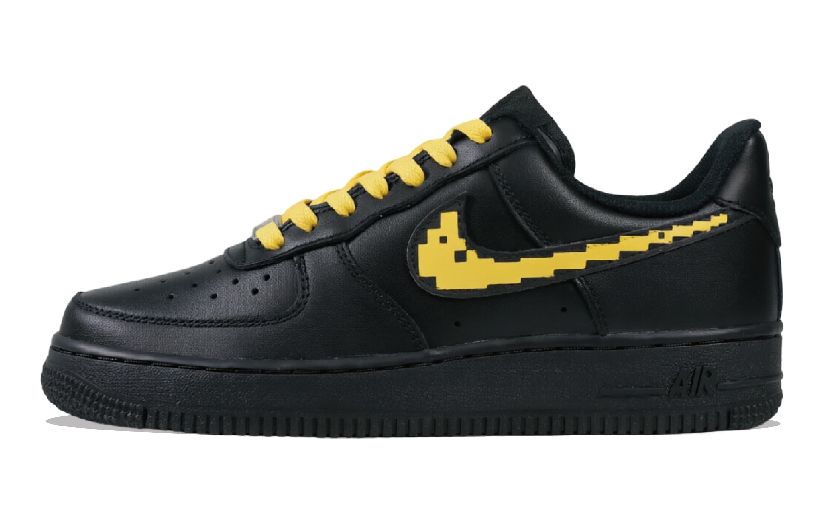 Custom Sneakers: Nike Air Force 1 Vibrant Yellow, Mosaic, Hand-Painted Graffiti, Retro Deconstruction, Campus Couple, Cushioning, Low-Top Skate Shoes Unisex Black-Yellow