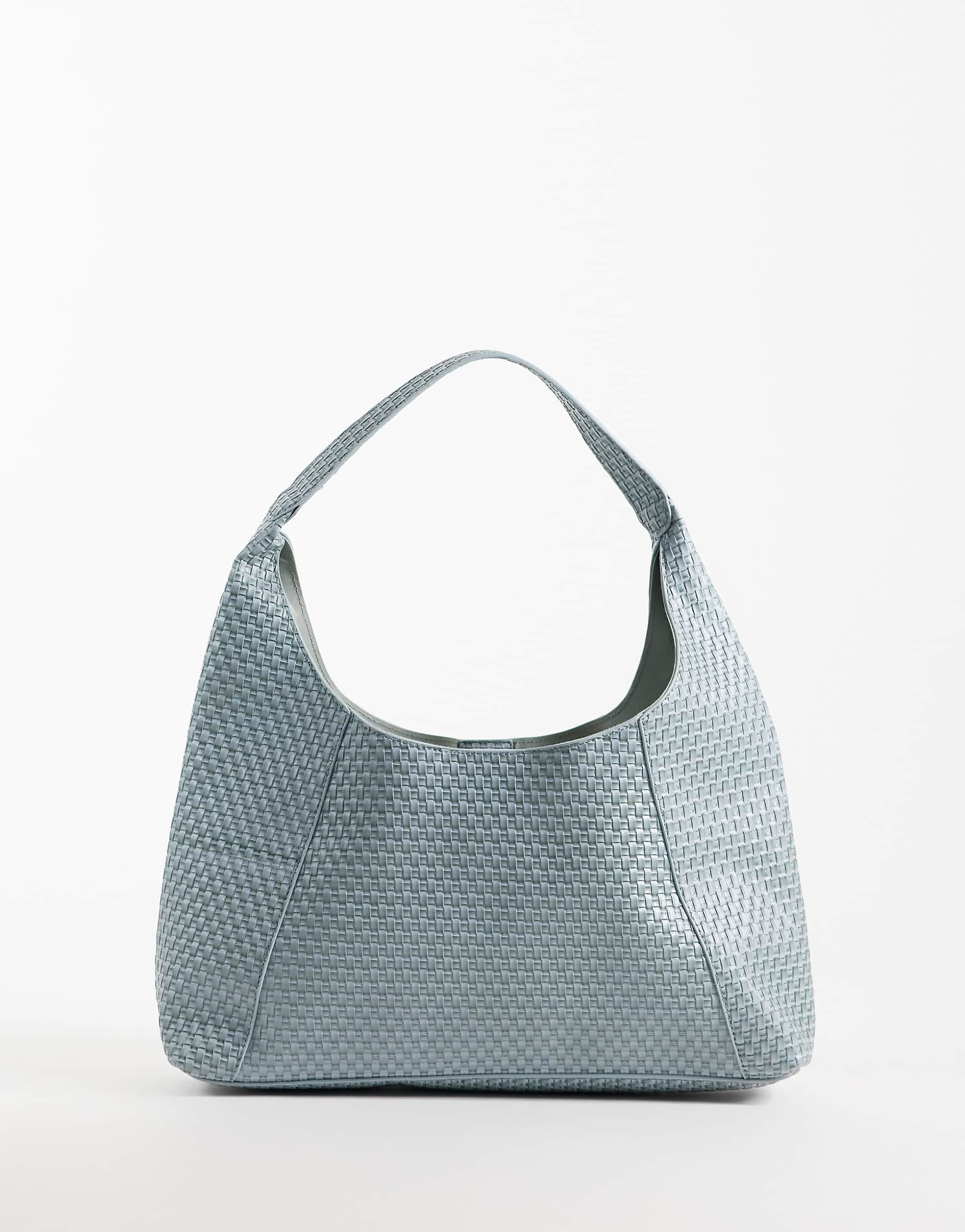 PIECES braided woven faux leather slouchy bag in light blue
