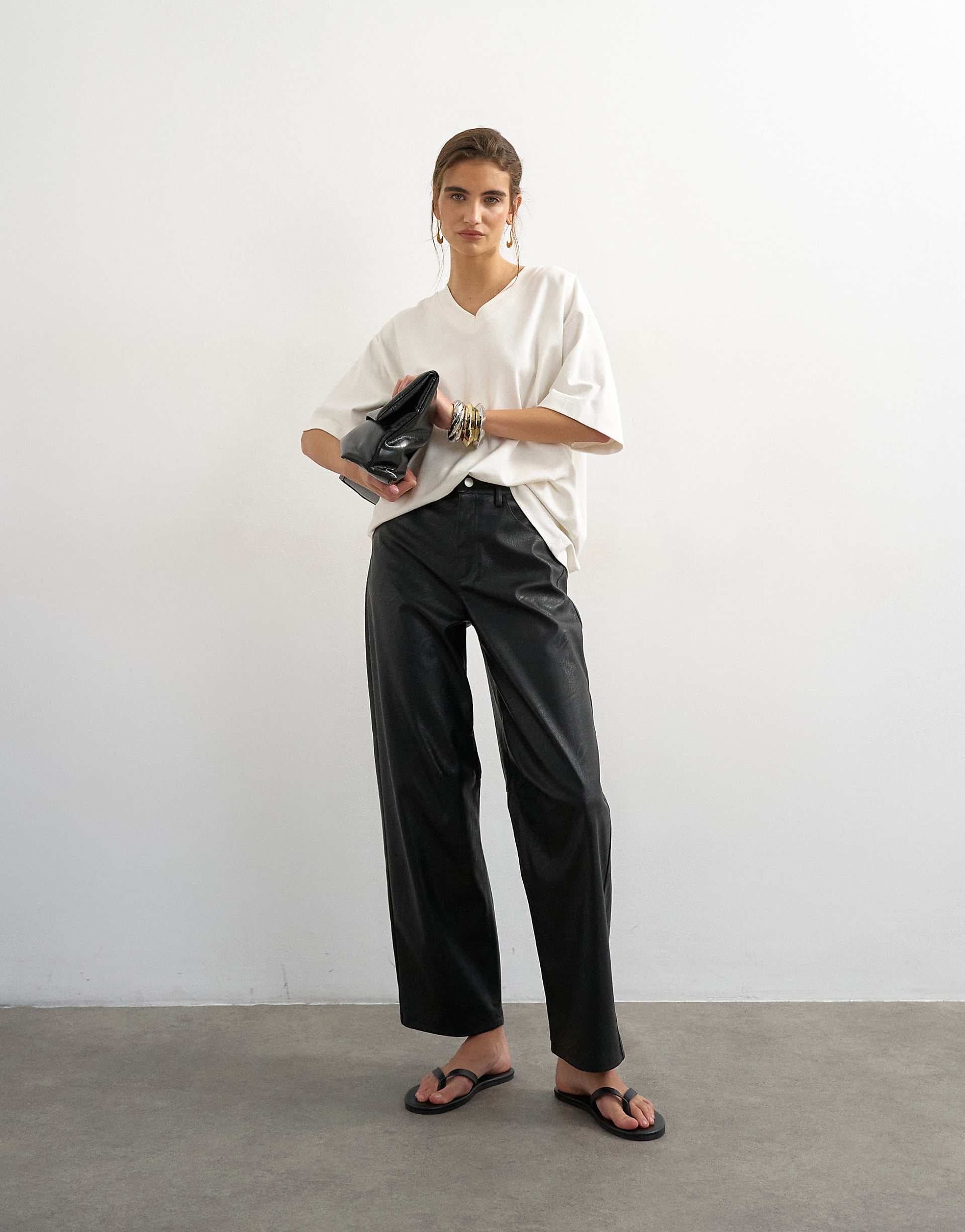 Topshop faux leather barrel leg pants in black