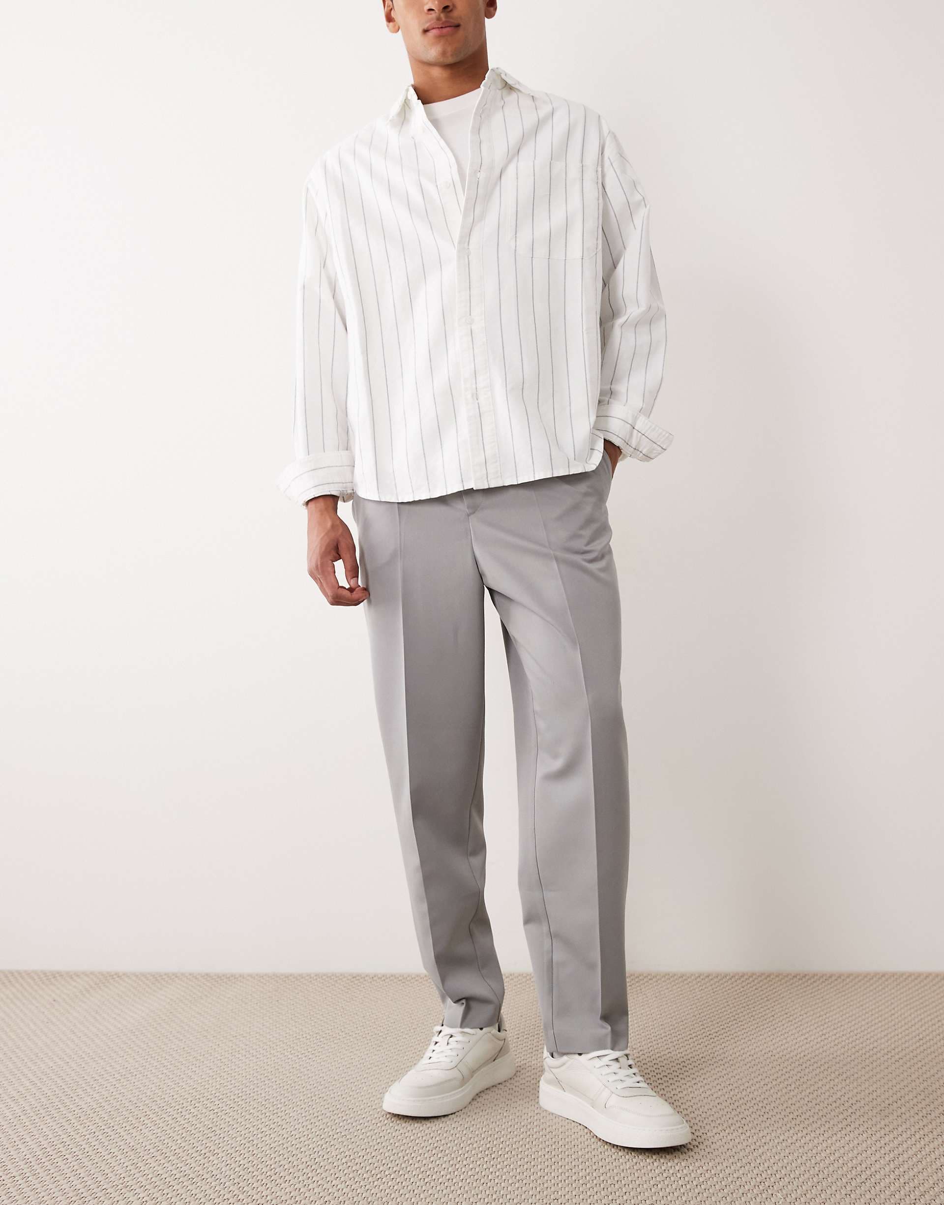 ASOS DESIGN smart pleated relaxed tapered pants in gray