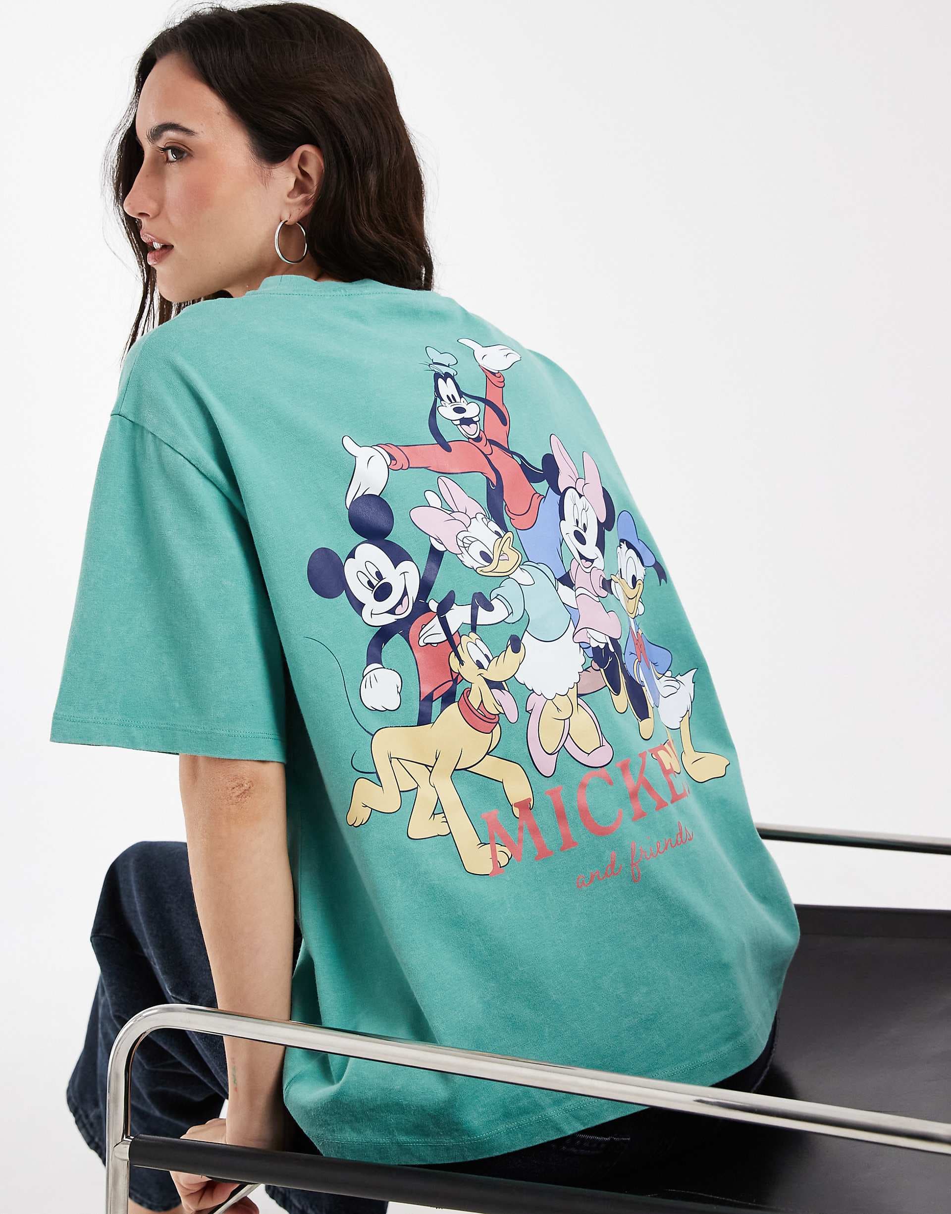 ASOS DESIGN Disney oversized T-shirt with Mickey and friends print in green