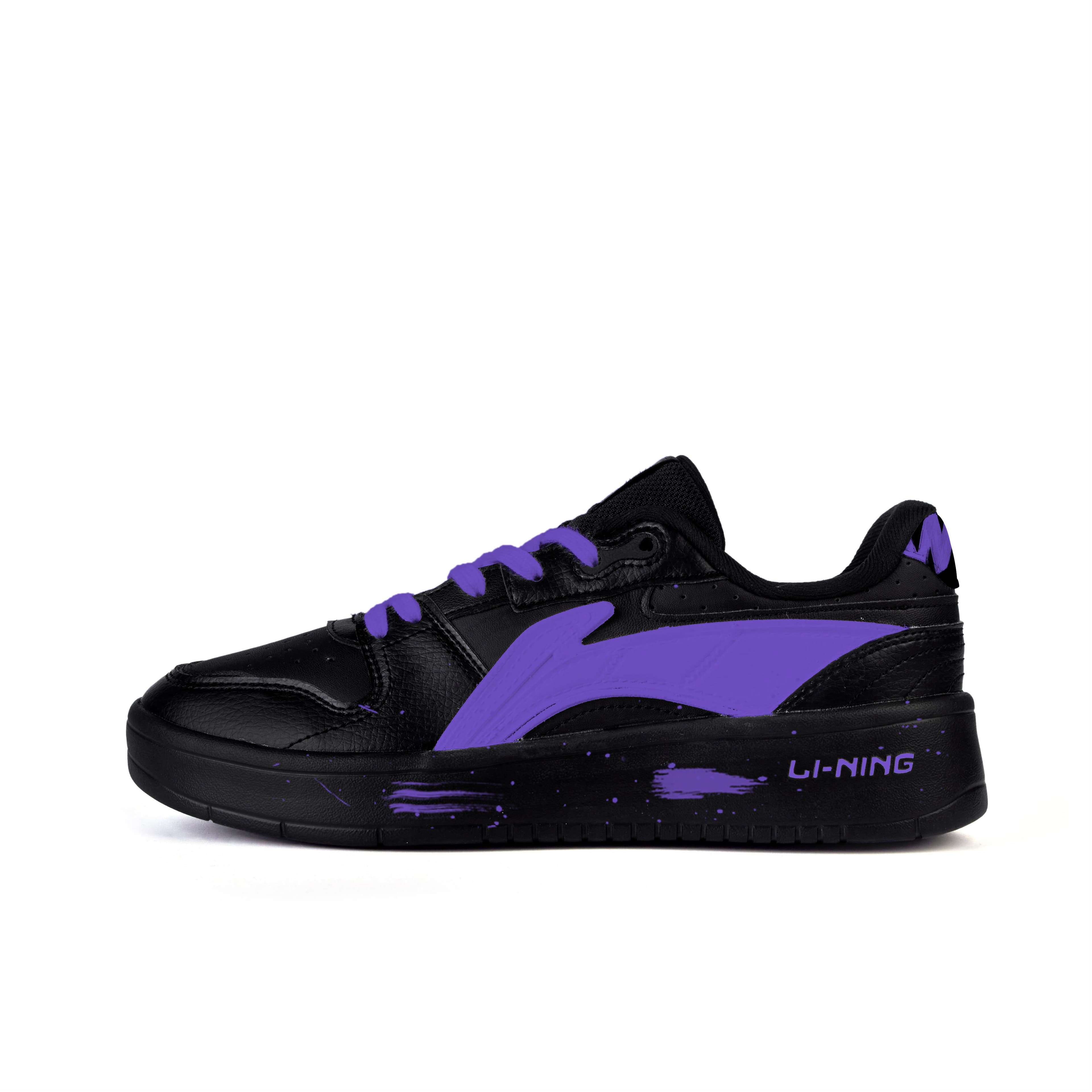 LiNing Slip-Resistant Cushioning Wear-Resistant Low-Top Skateboard Shoes Men's Black Purple